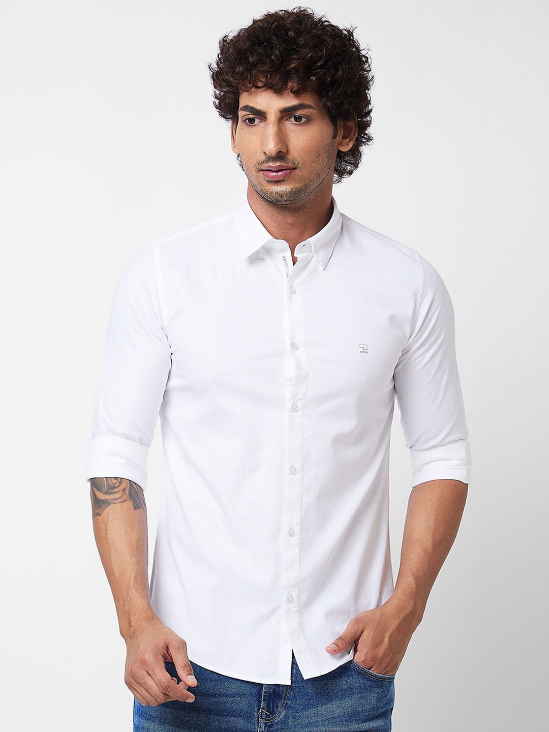 

SPYKAR Spread Collar Long Sleeves Cotton Casual Shirt, White