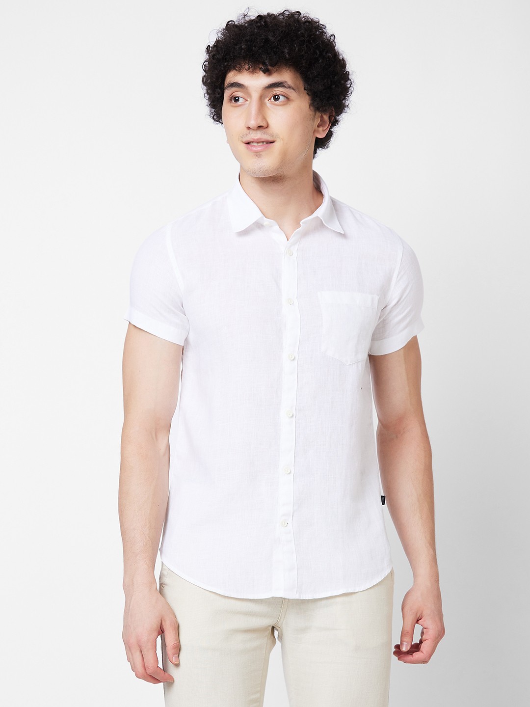 

SPYKAR Spread Collar Linen Casual Shirt, White