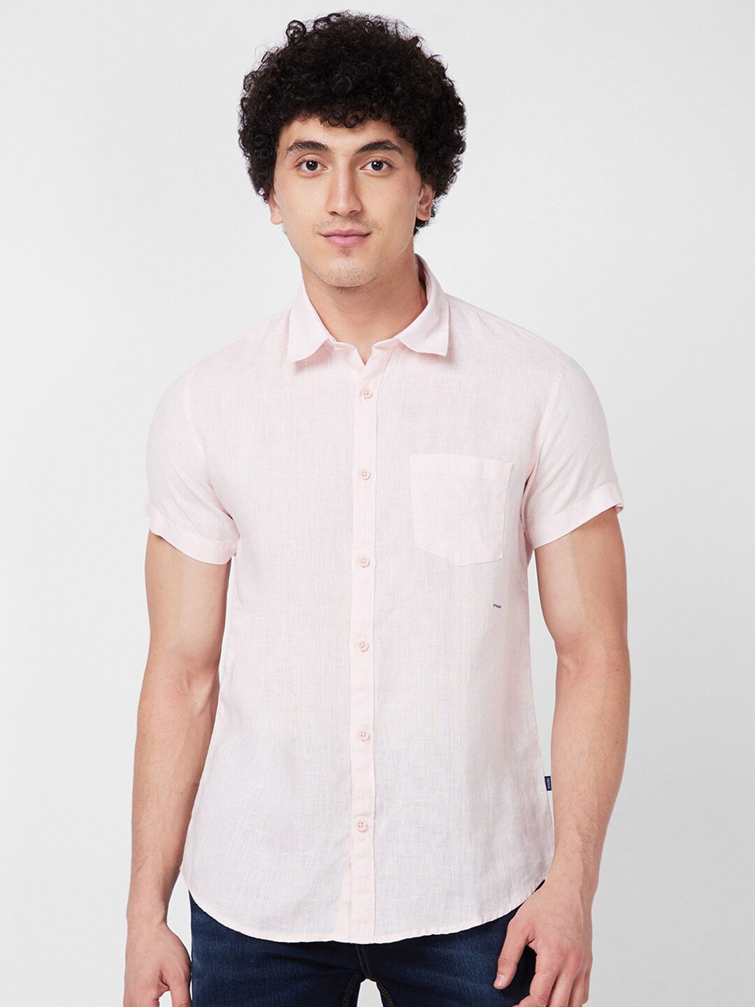 

SPYKAR Spread Collar Linen Casual Shirt, Peach