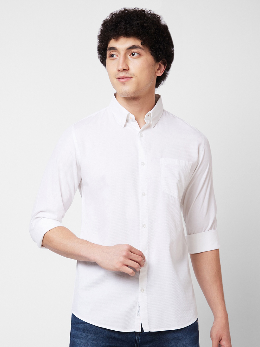 

SPYKAR Spread Collar Cotton Casual Shirt, White