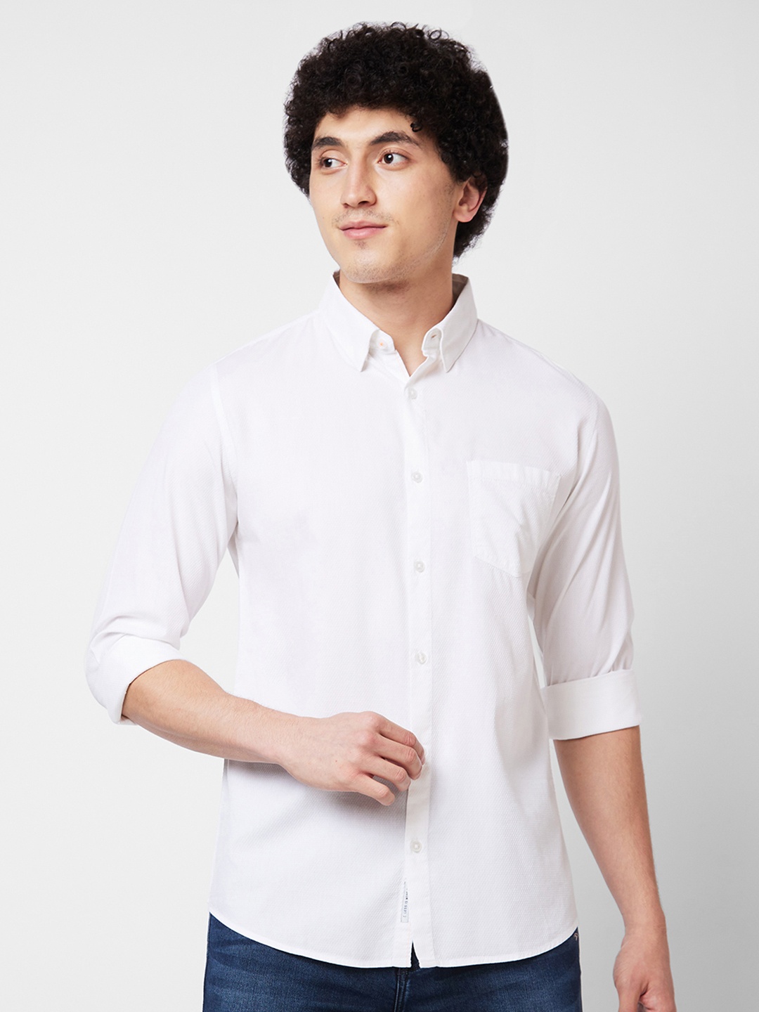 

SPYKAR Self Design Cotton Casual Shirt, White