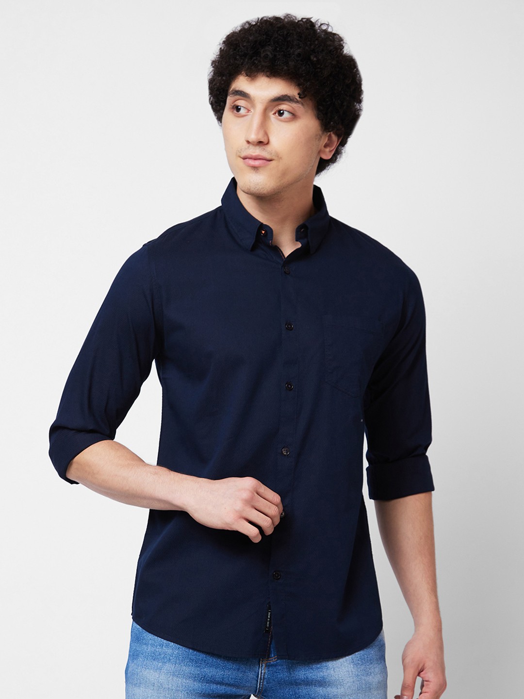 

SPYKAR Spread Collar Cotton Casual Shirt, Blue