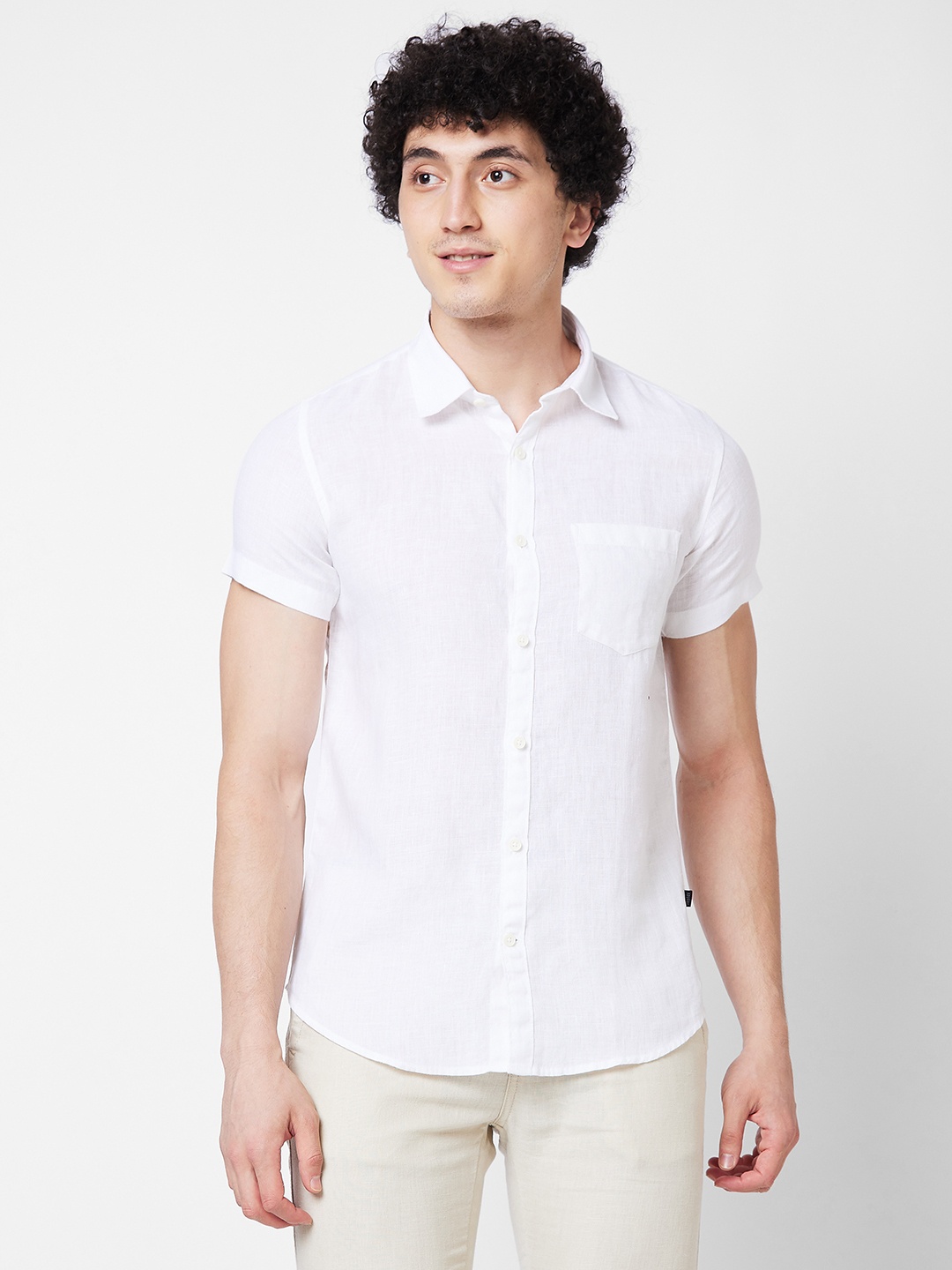 

SPYKAR Spread Collar Linen Casual Shirt, White