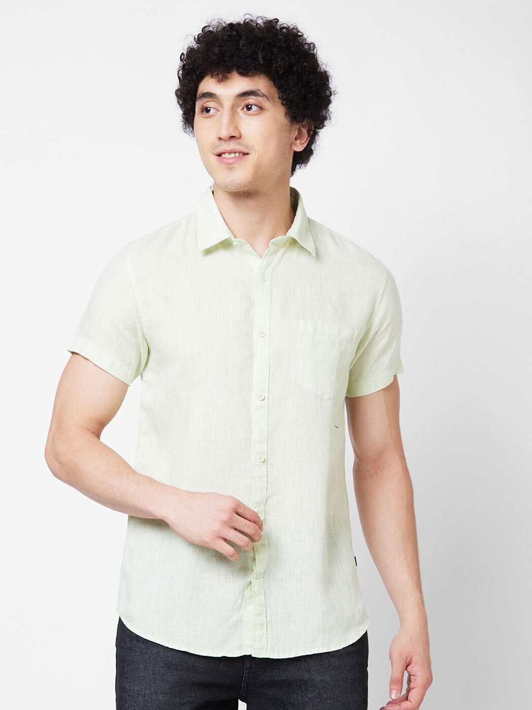 

SPYKAR Spread Collar Linen Shirt, Green