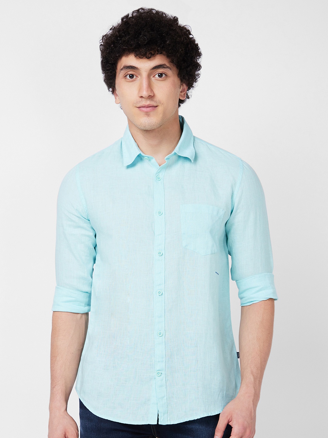 

SPYKAR Spread Collar Curved Casual Shirt, Blue