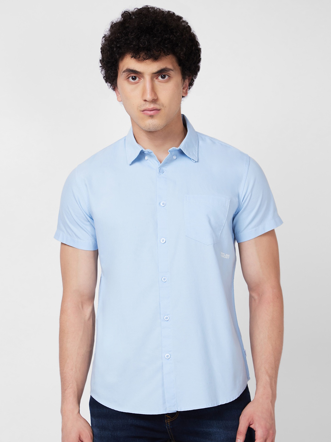 

SPYKAR Spread Collar Cotton Casual Shirt, Blue