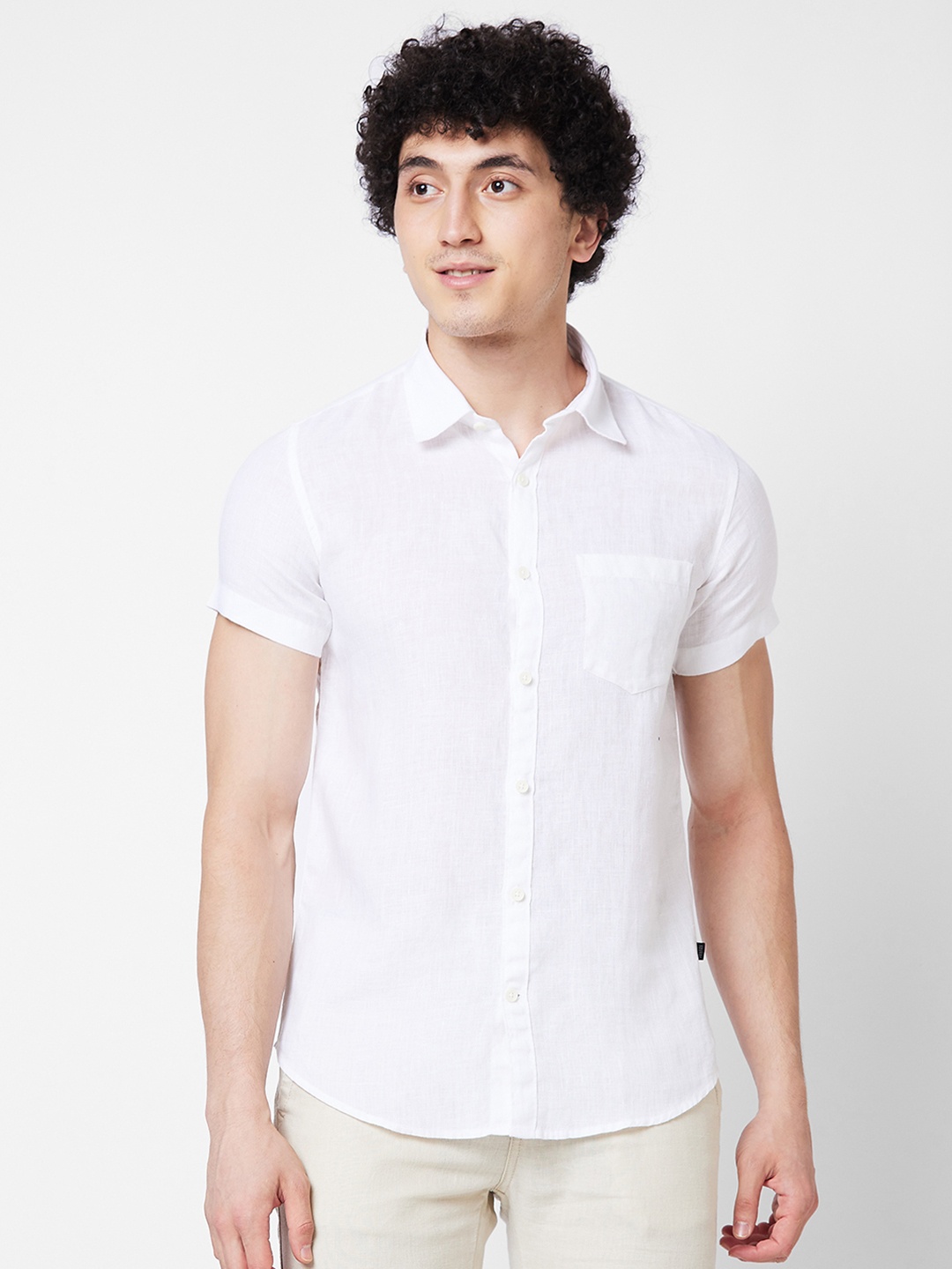

SPYKAR Spread Collar Linen Casual Shirt, White