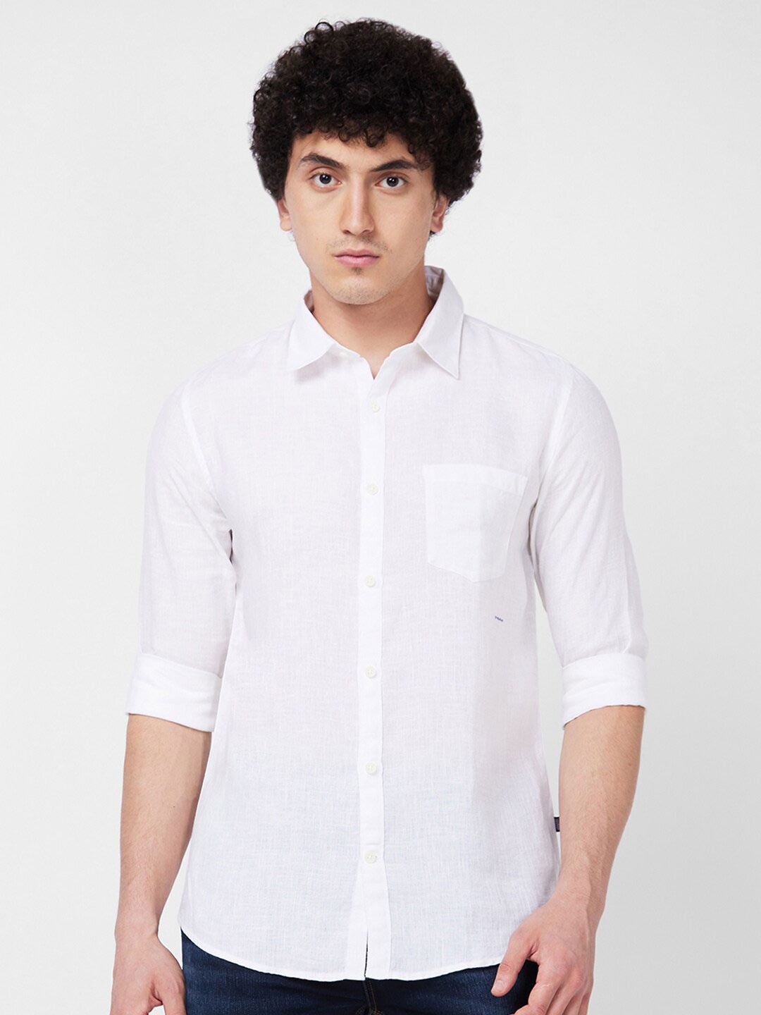 

SPYKAR Spread Collar Linen Casual Shirt, White