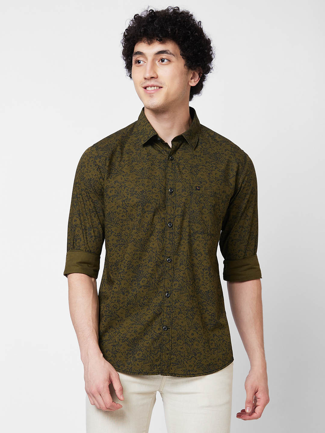 

SPYKAR Floral Printed Cotton Casual Shirt, Green