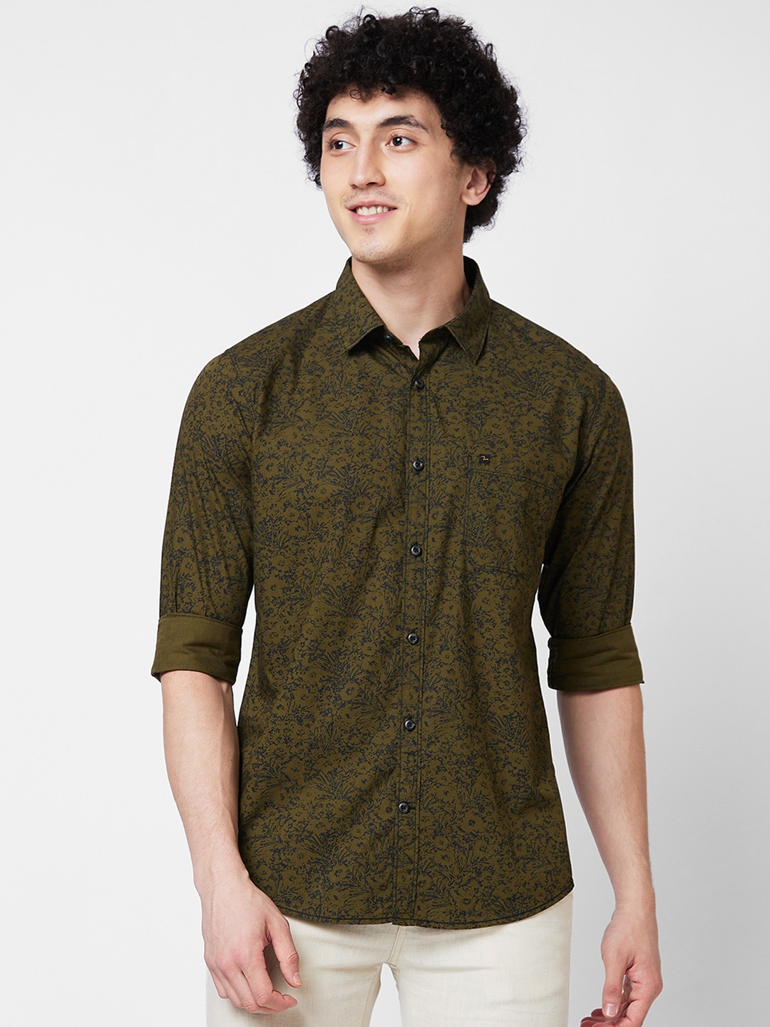 

SPYKAR Floral Printed Cotton Casual Shirt, Green