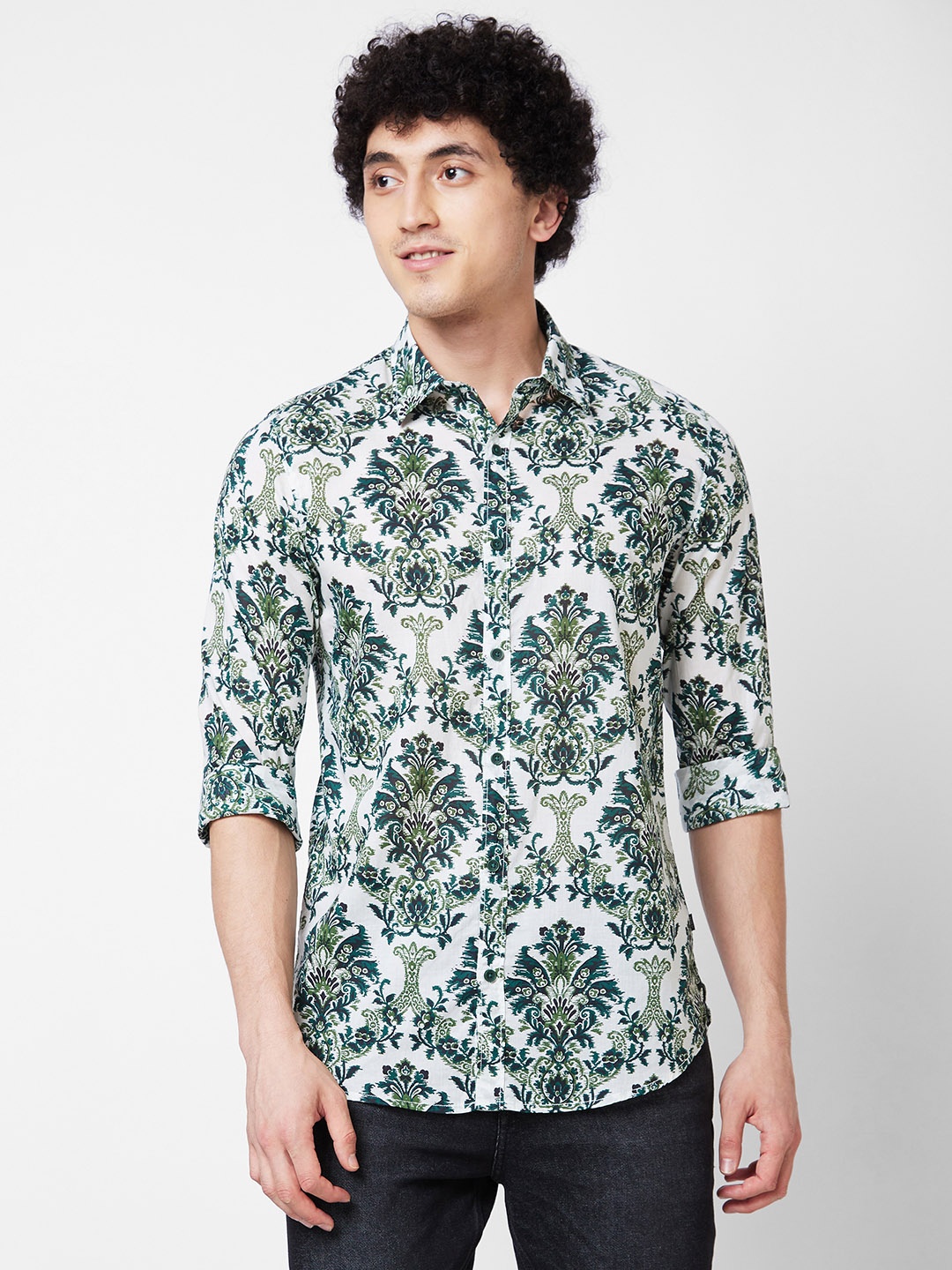 

SPYKAR Floral Printed Cotton Casual Shirt, Green