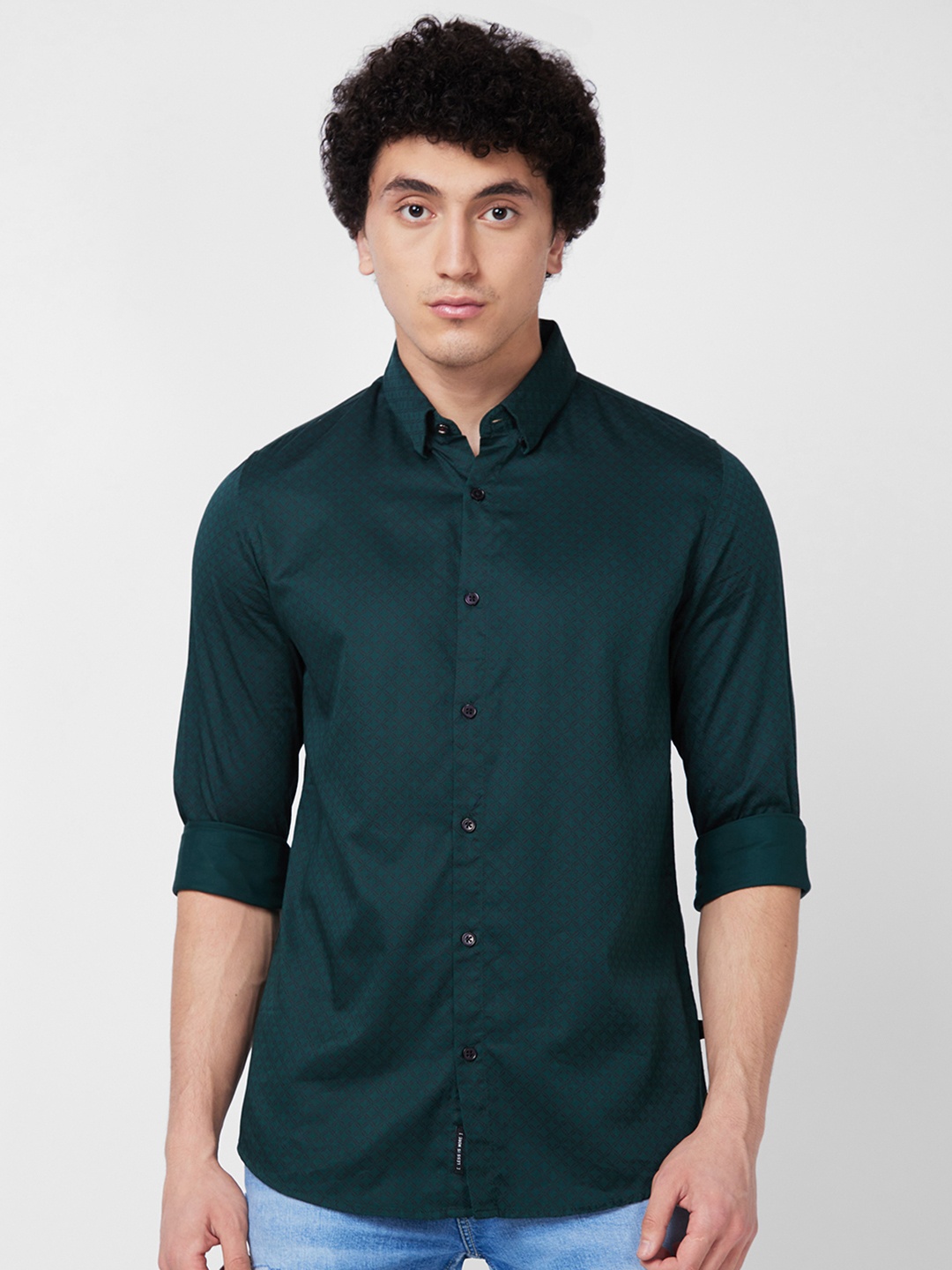 

SPYKAR Geometric Printed Cotton Casual Shirt, Green