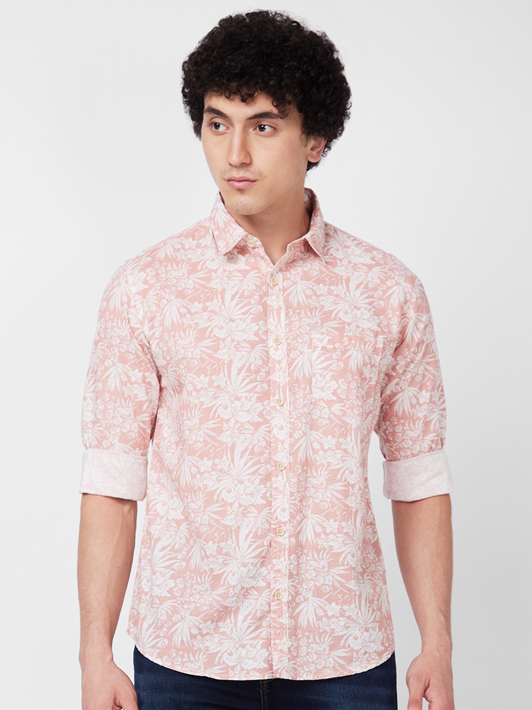 

SPYKAR Floral Printed Spread Collar Cotton Casual Shirt, Pink