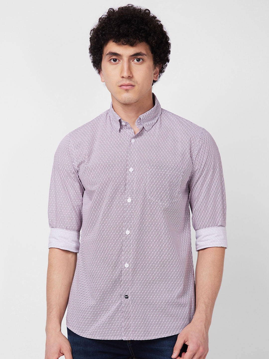 

SPYKAR Geometric Printed Spread Collar Long Sleeves Cotton Casual Shirt, Red