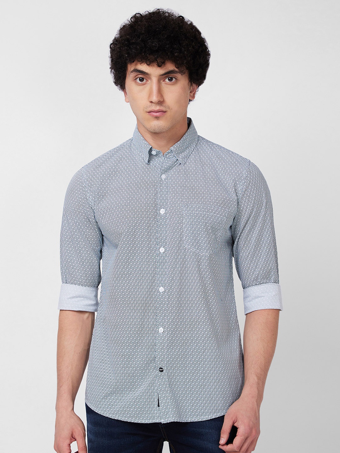 

SPYKAR Micro Ditsy Printed Cotton Casual Shirt, Green