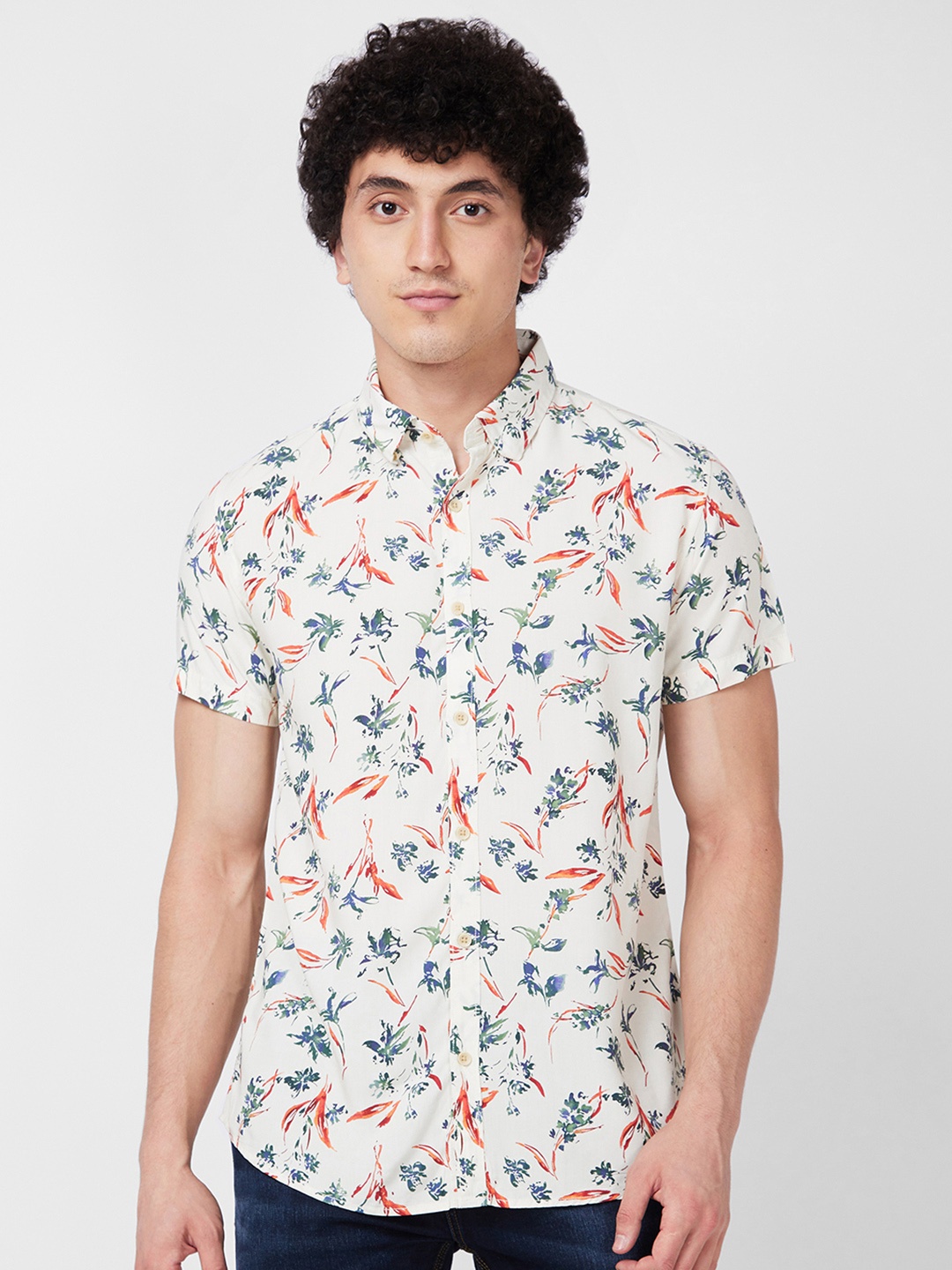 

SPYKAR Floral Printed Cotton Shirt, White