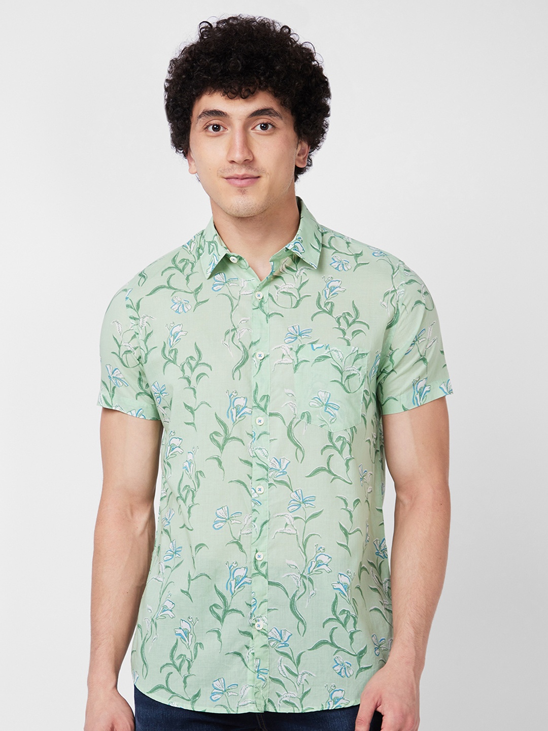 

SPYKAR Floral Printed Cotton Shirt, Green