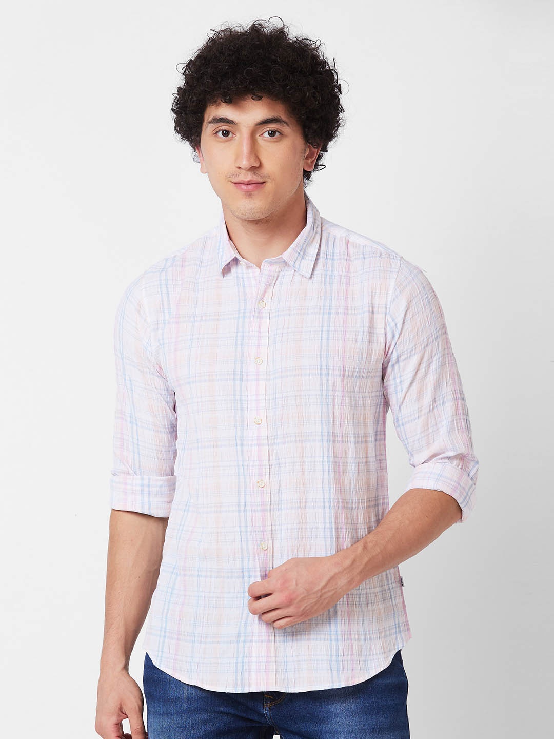

SPYKAR Checked Cotton Shirt, Pink