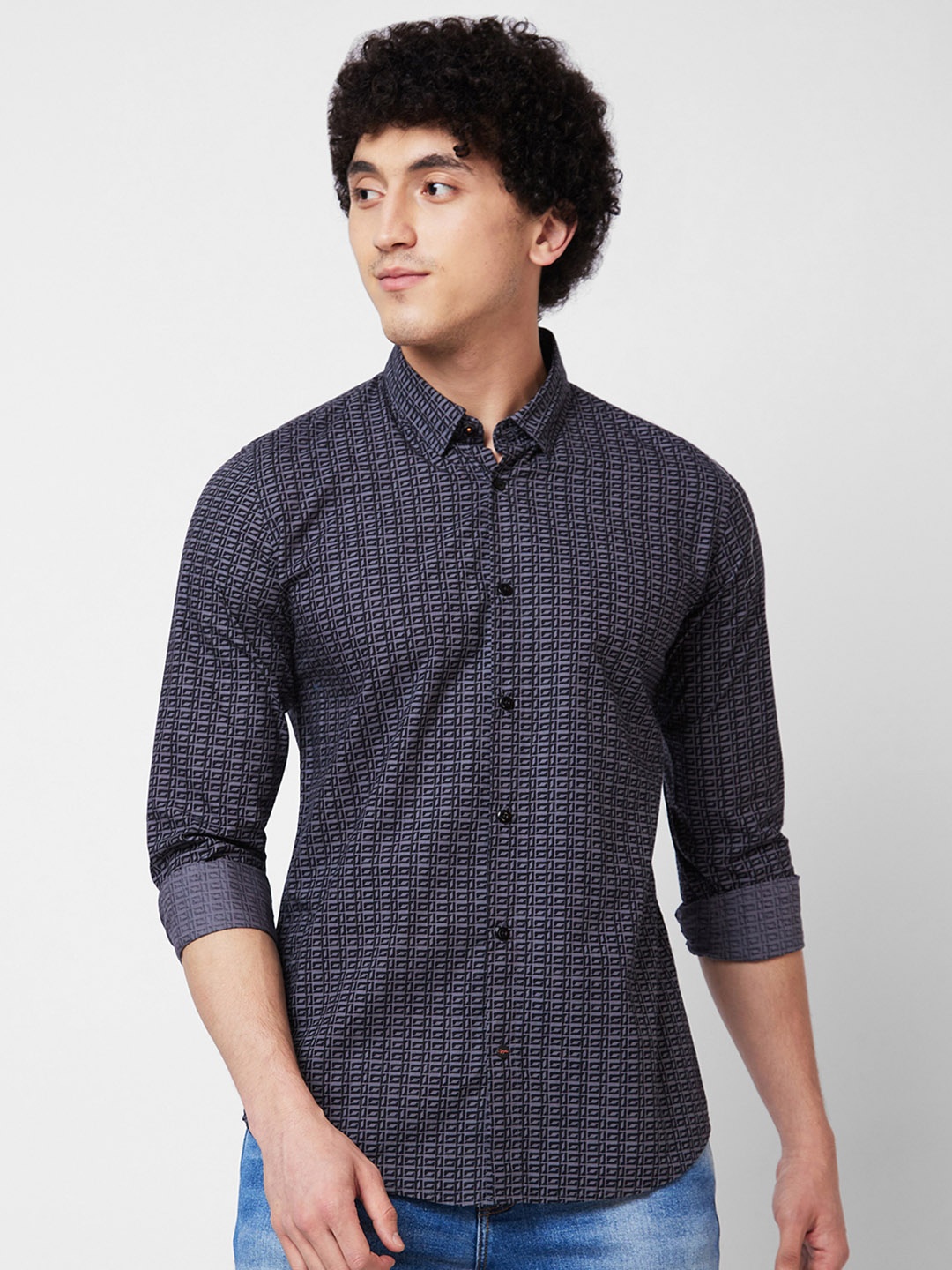 

SPYKAR Micro Ditsy Printed Cotton Shirt, Grey