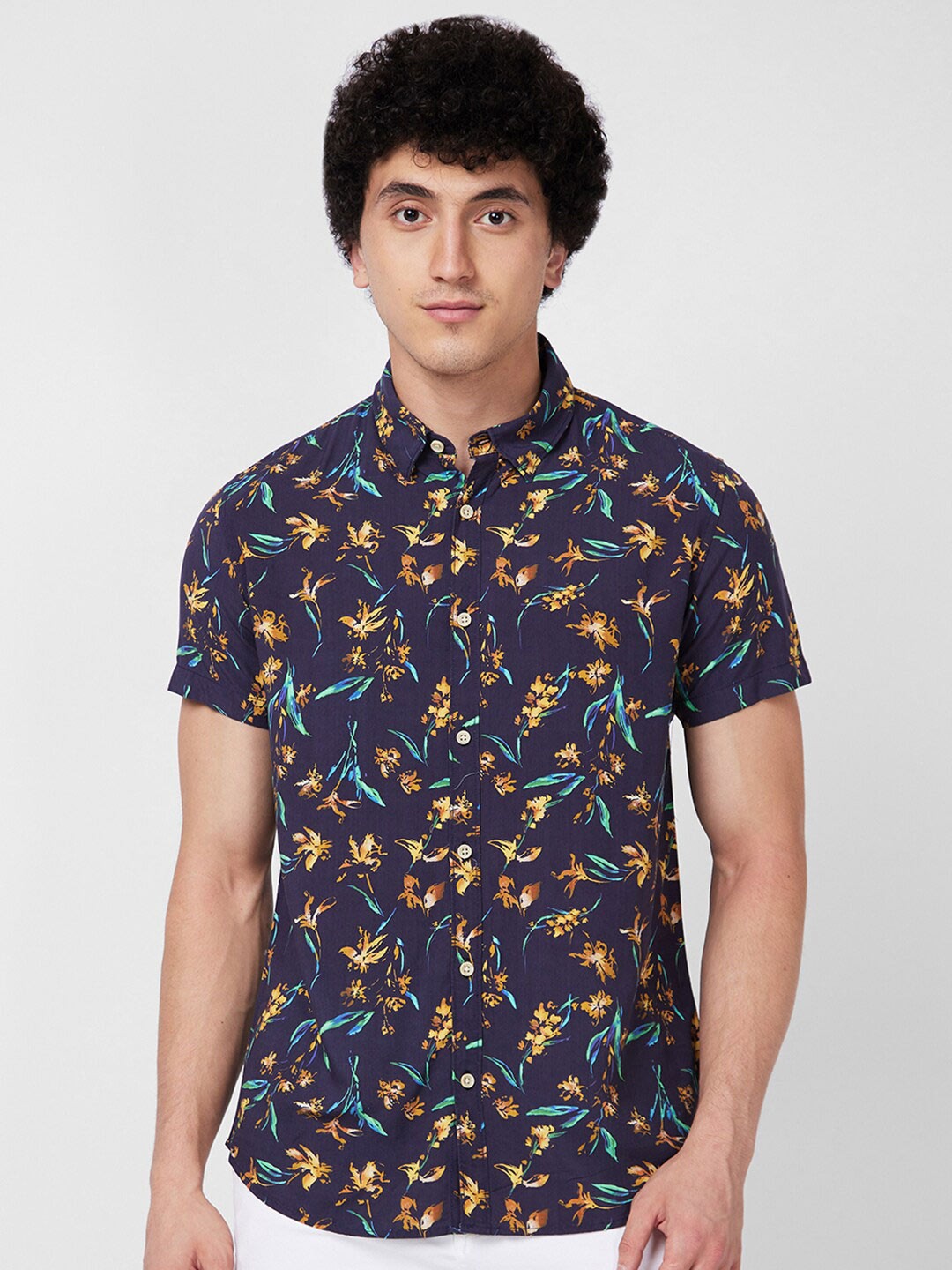 

SPYKAR Floral Printed Cotton Shirt, Blue