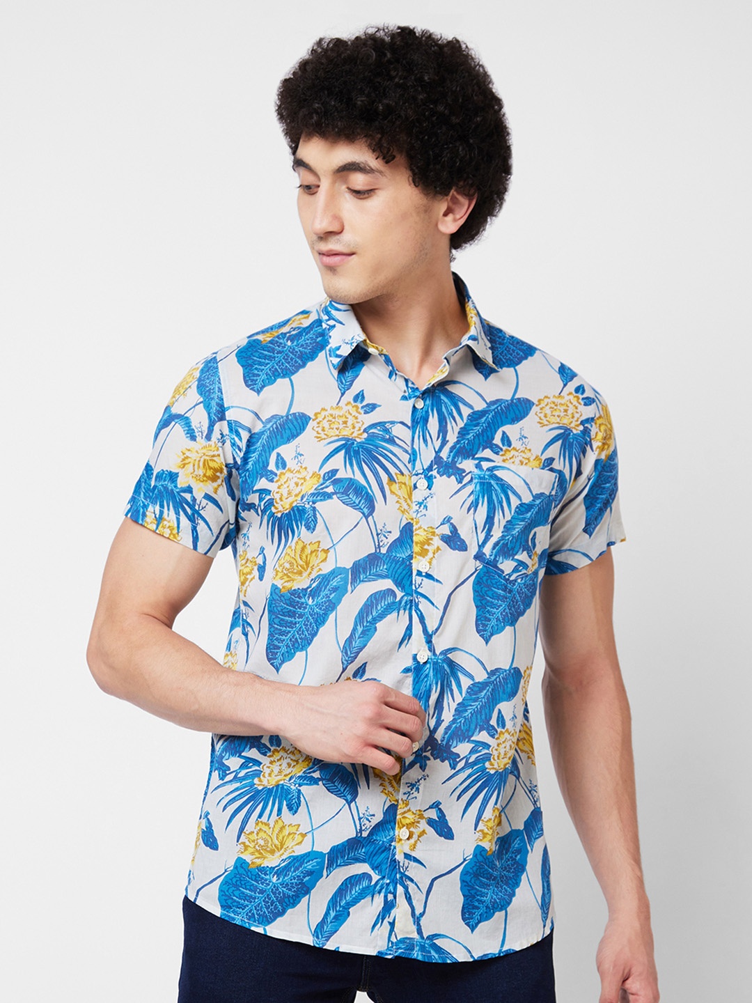 

SPYKAR Floral Printed Cotton Shirt, Blue