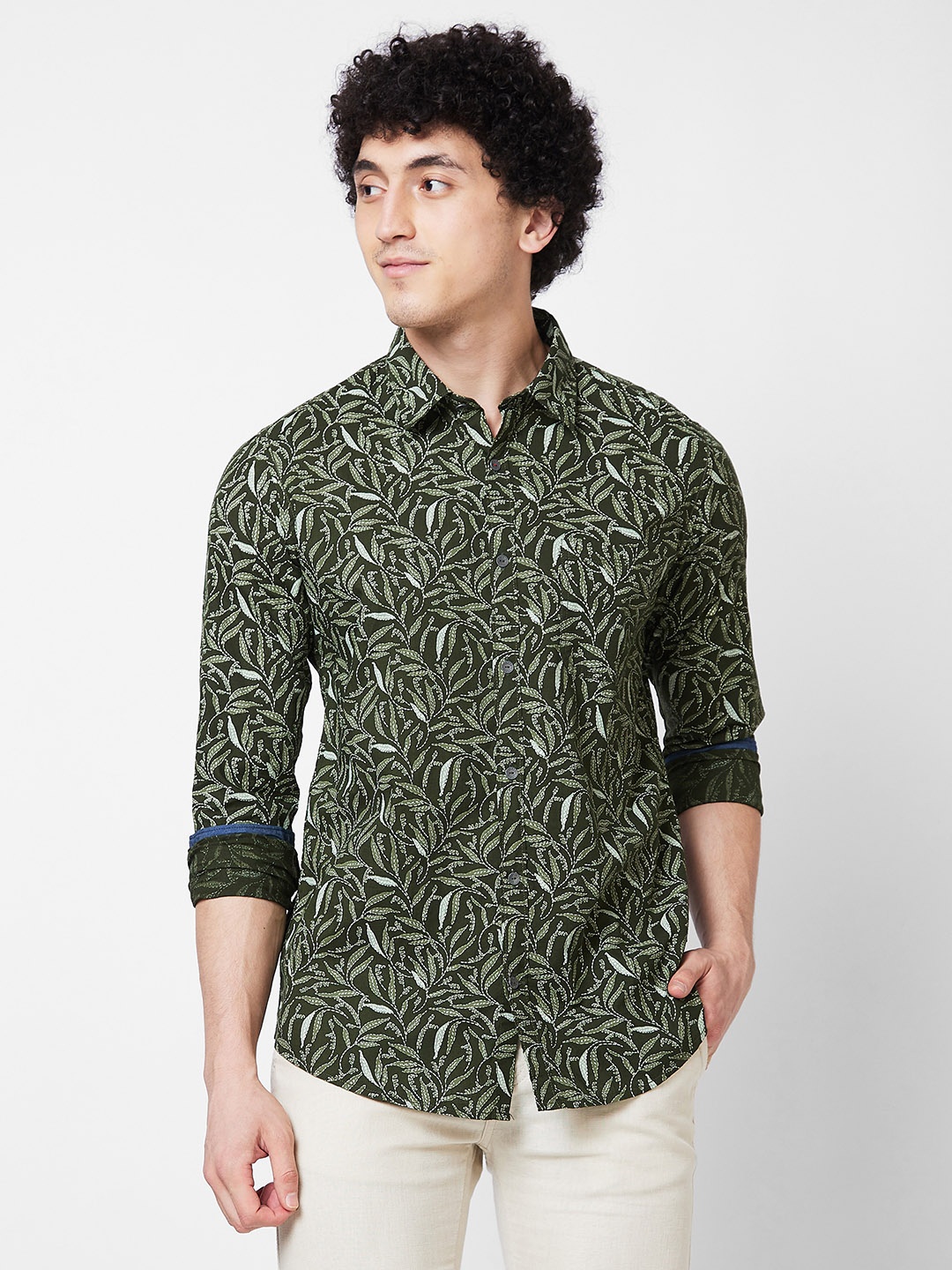 

SPYKAR Floral Printed Cotton Shirt, Green