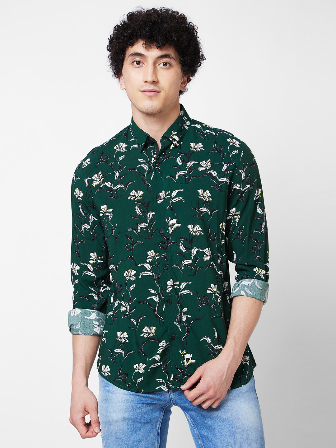 

SPYKAR Floral Printed Cotton Casual Shirt, Green