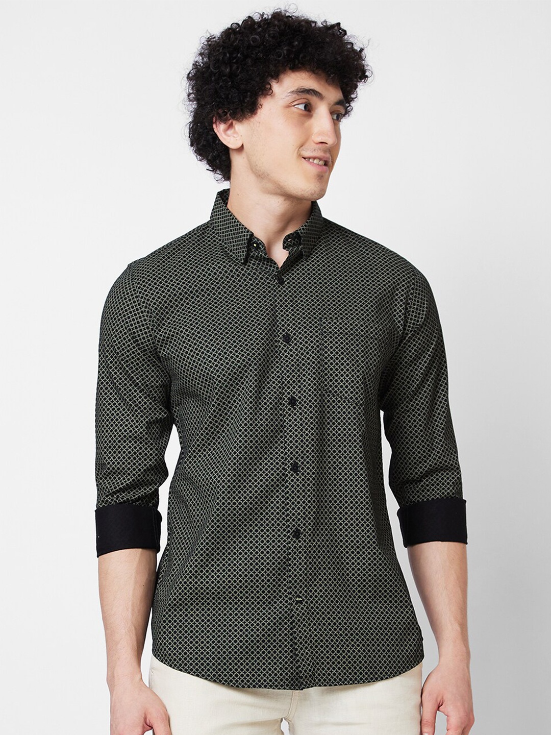 

SPYKAR Long Sleeves Regular Fit Cotton Opaque Printed Casual Shirt, Black
