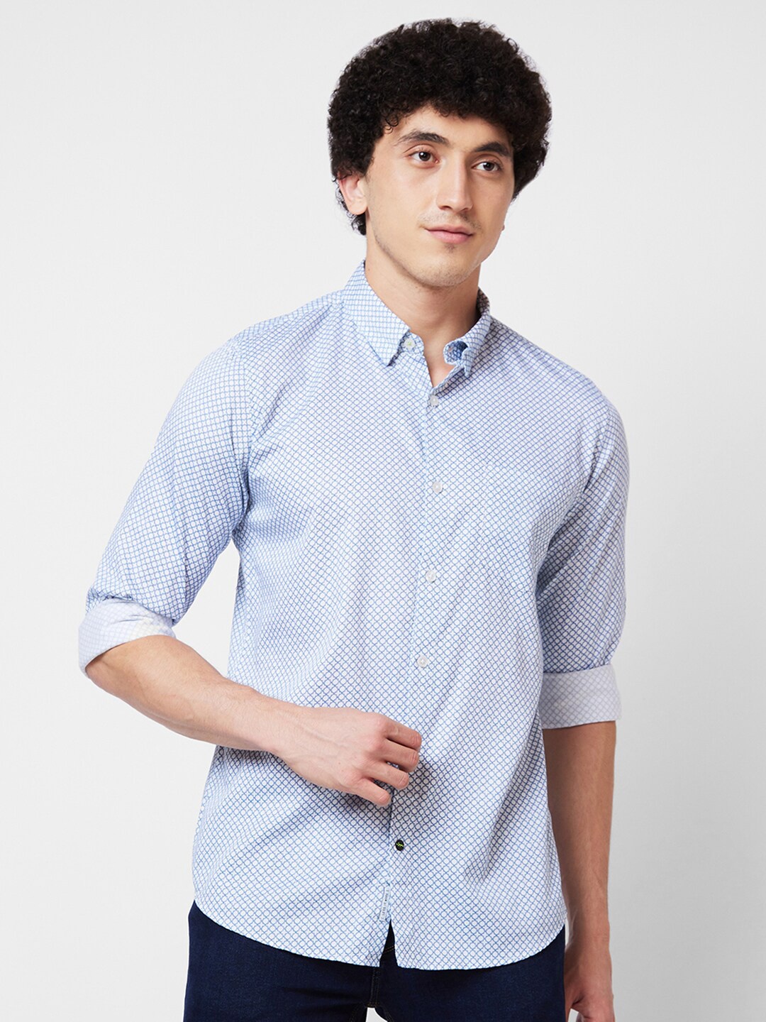 

SPYKAR Long Sleeves Regular Fit Cotton Opaque Printed Casual Shirt, White