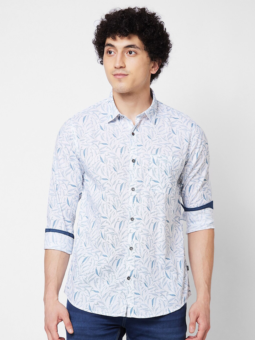 

SPYKAR Printed Spread Collar Cotton Casual Shirt, White