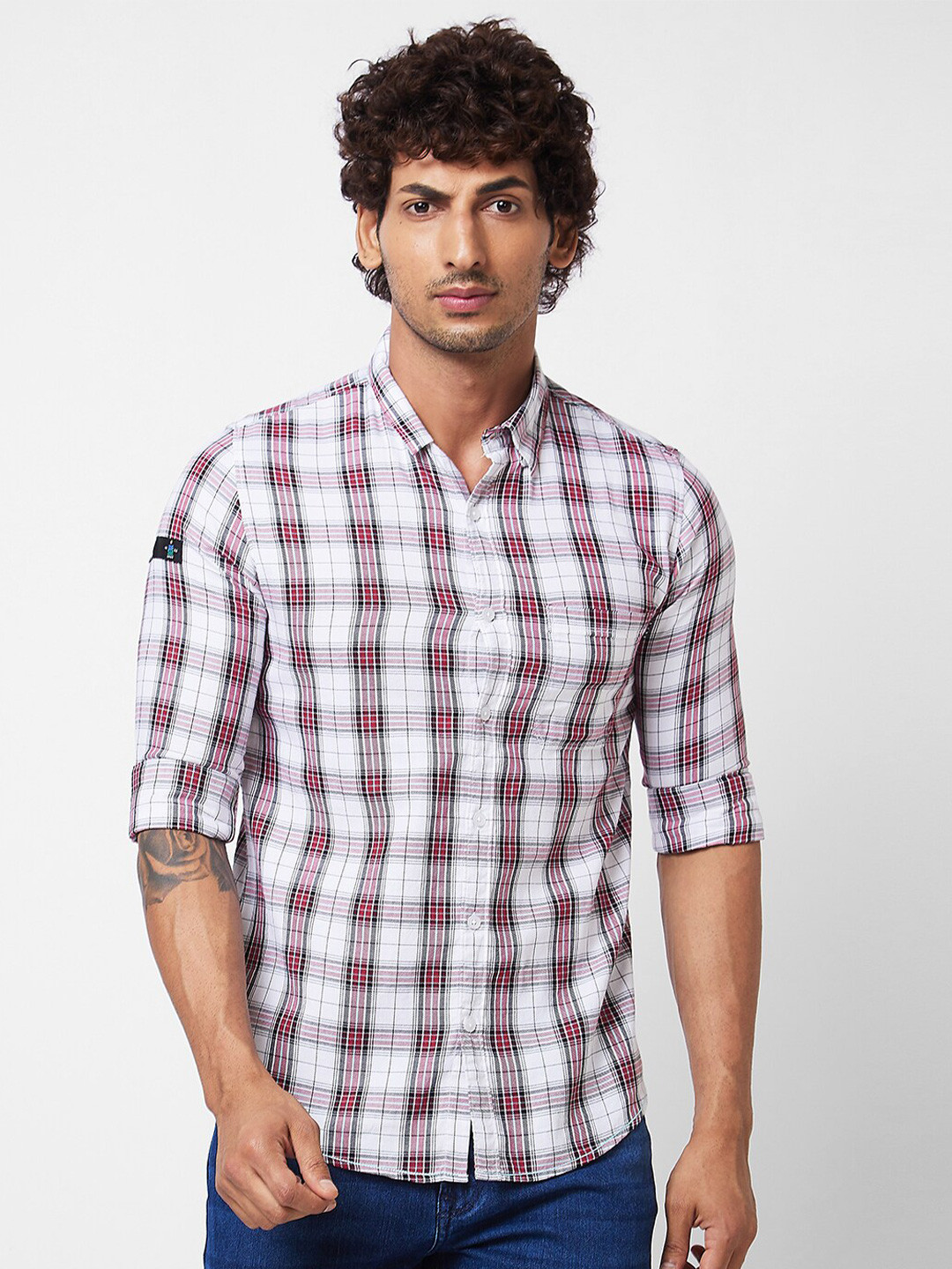 

SPYKAR Tartan Checks Opaque Checked Cotton Casual Shirt, Red