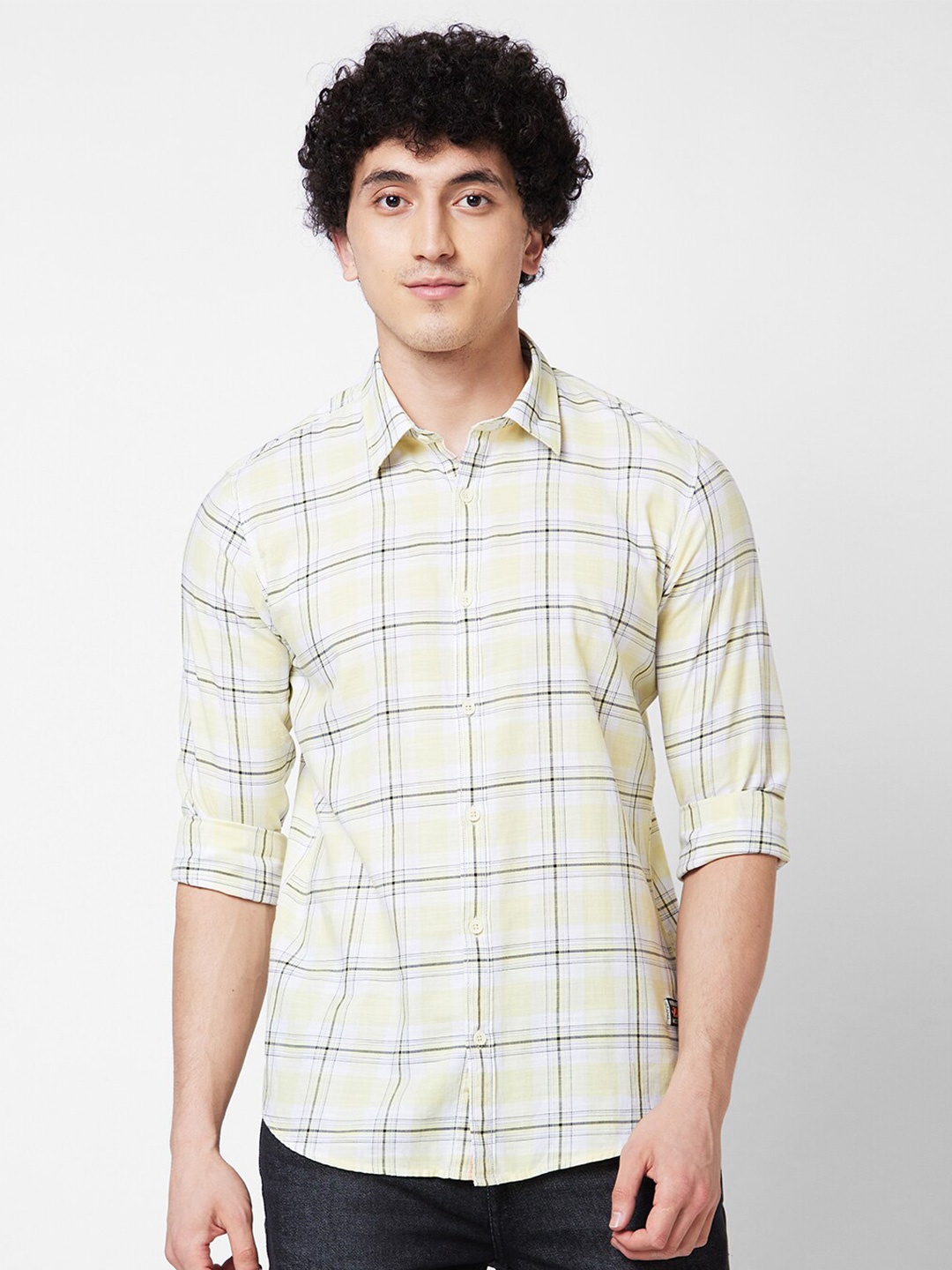 

SPYKAR Checked Spread Collar Cotton Casual Shirt, Yellow