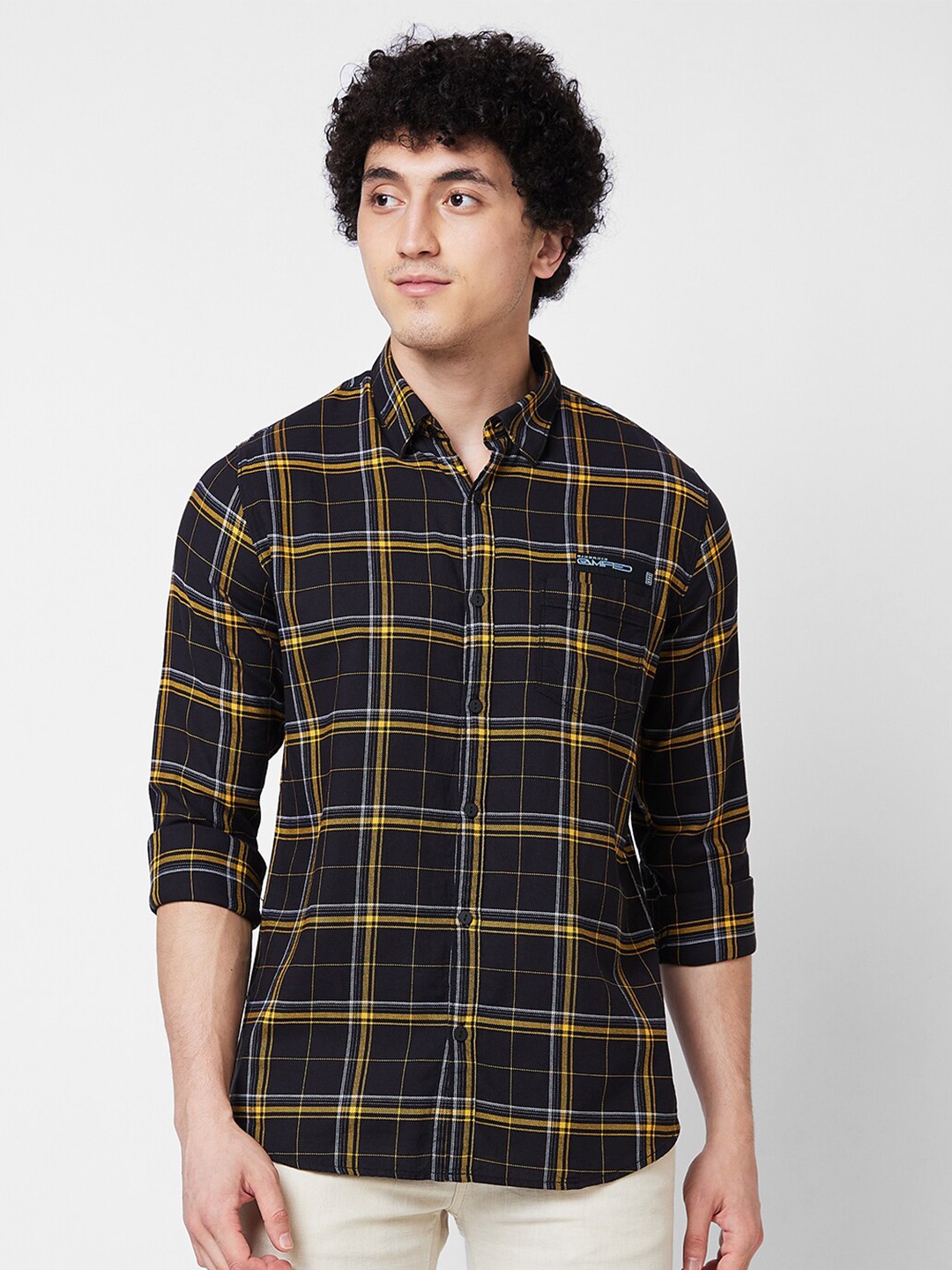 

SPYKAR Men Tartan Checked Opaque Cotton Casual Shirt, Black