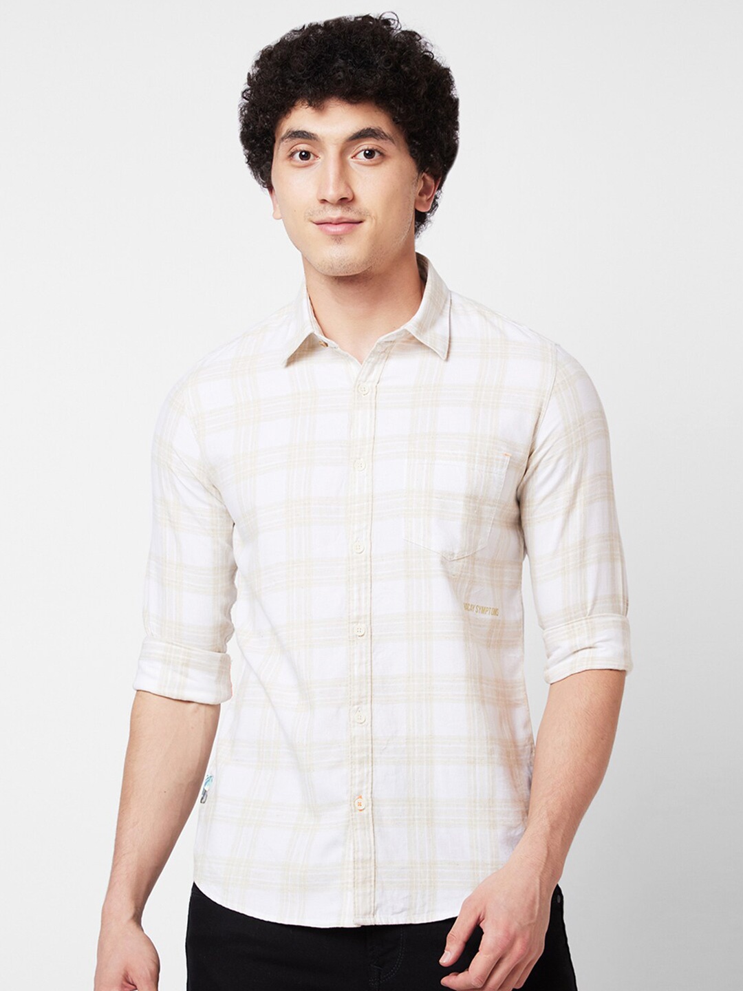 

SPYKAR Spread Collar Long Sleeves Checked Casual Shirt, Beige