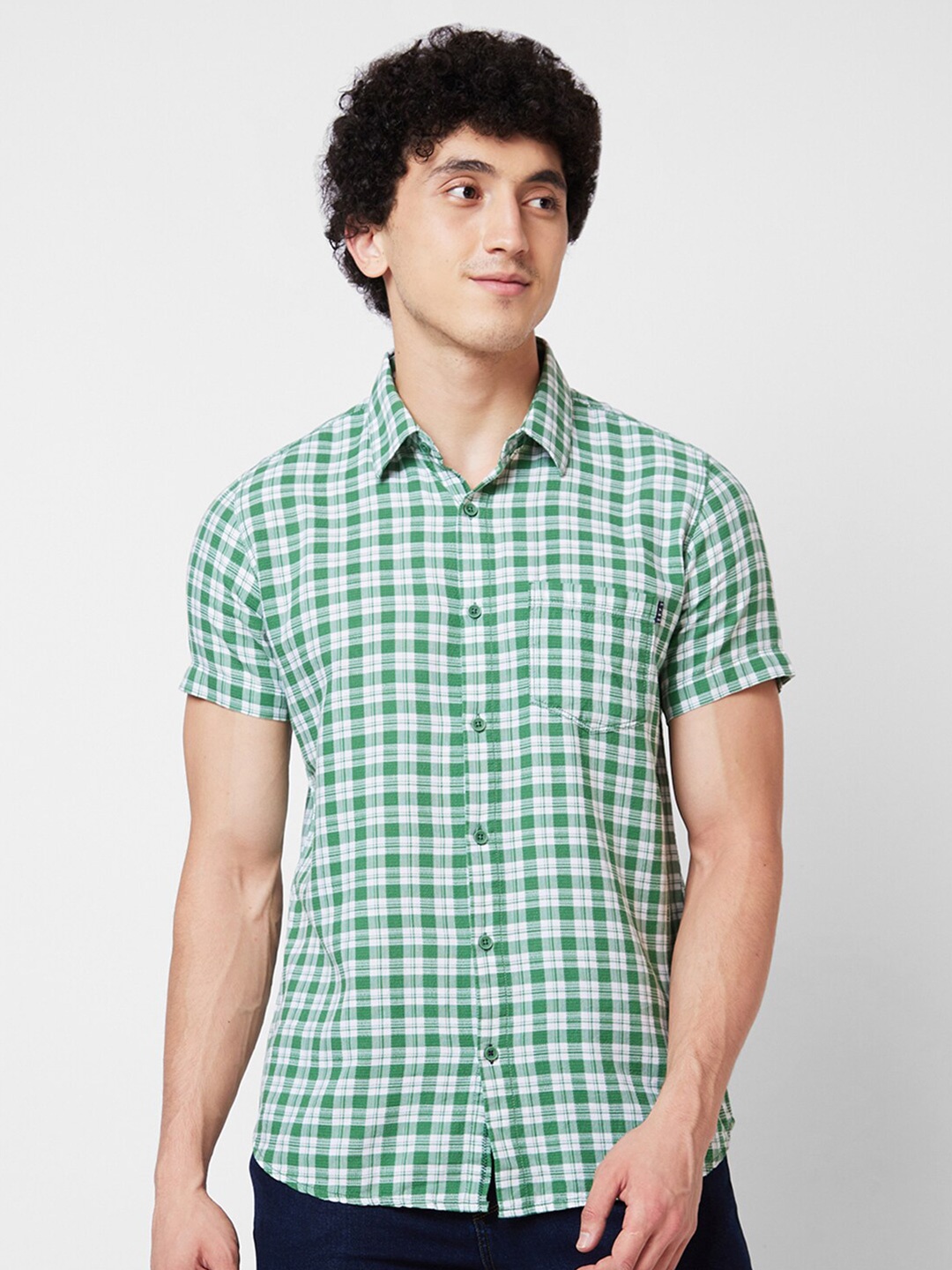 

SPYKAR Tartan Checked Cotton Opaque Casual Shirt, Green