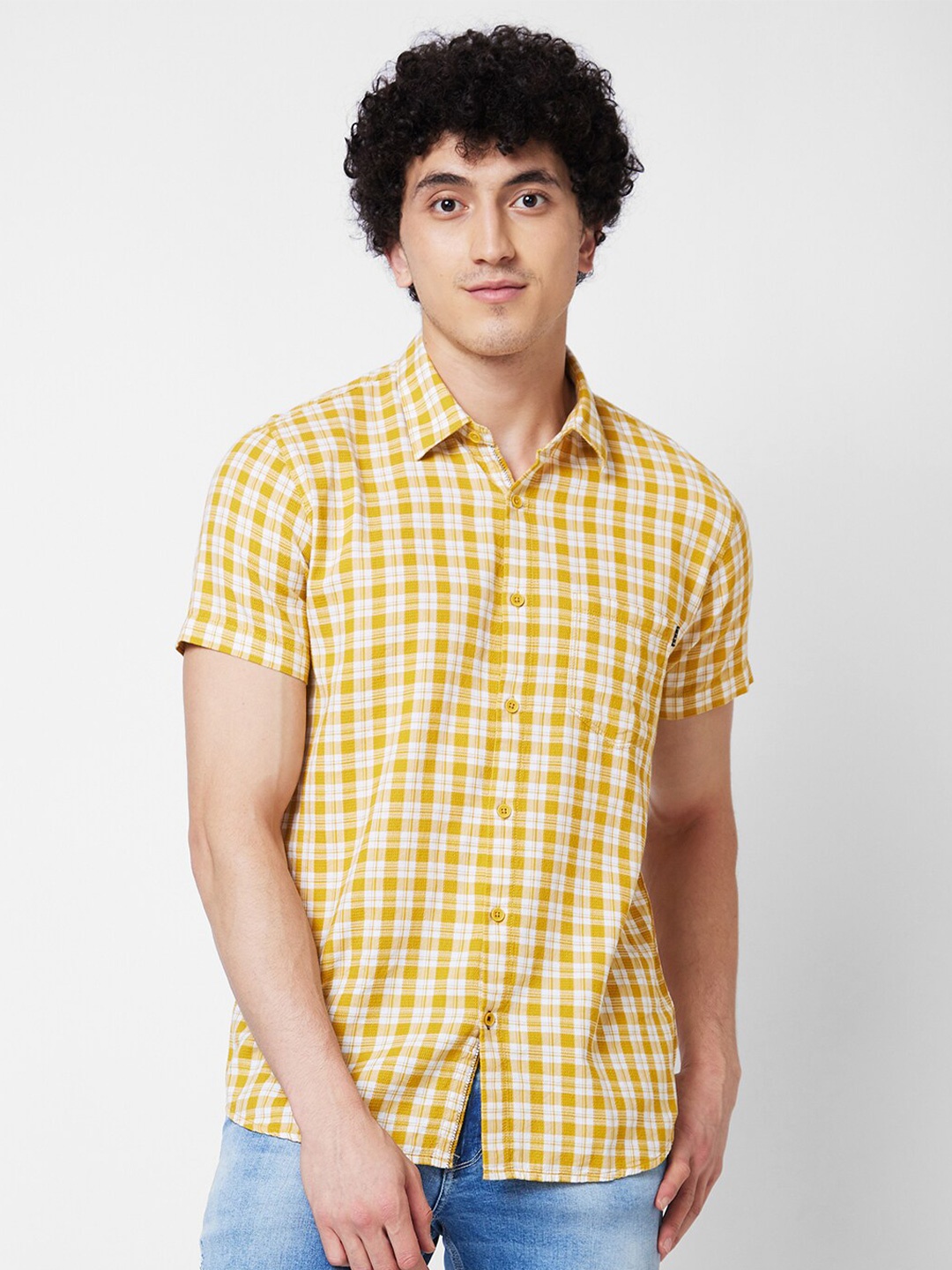 

SPYKAR Gingham Checked Cotton Opaque Casual Shirt, Yellow