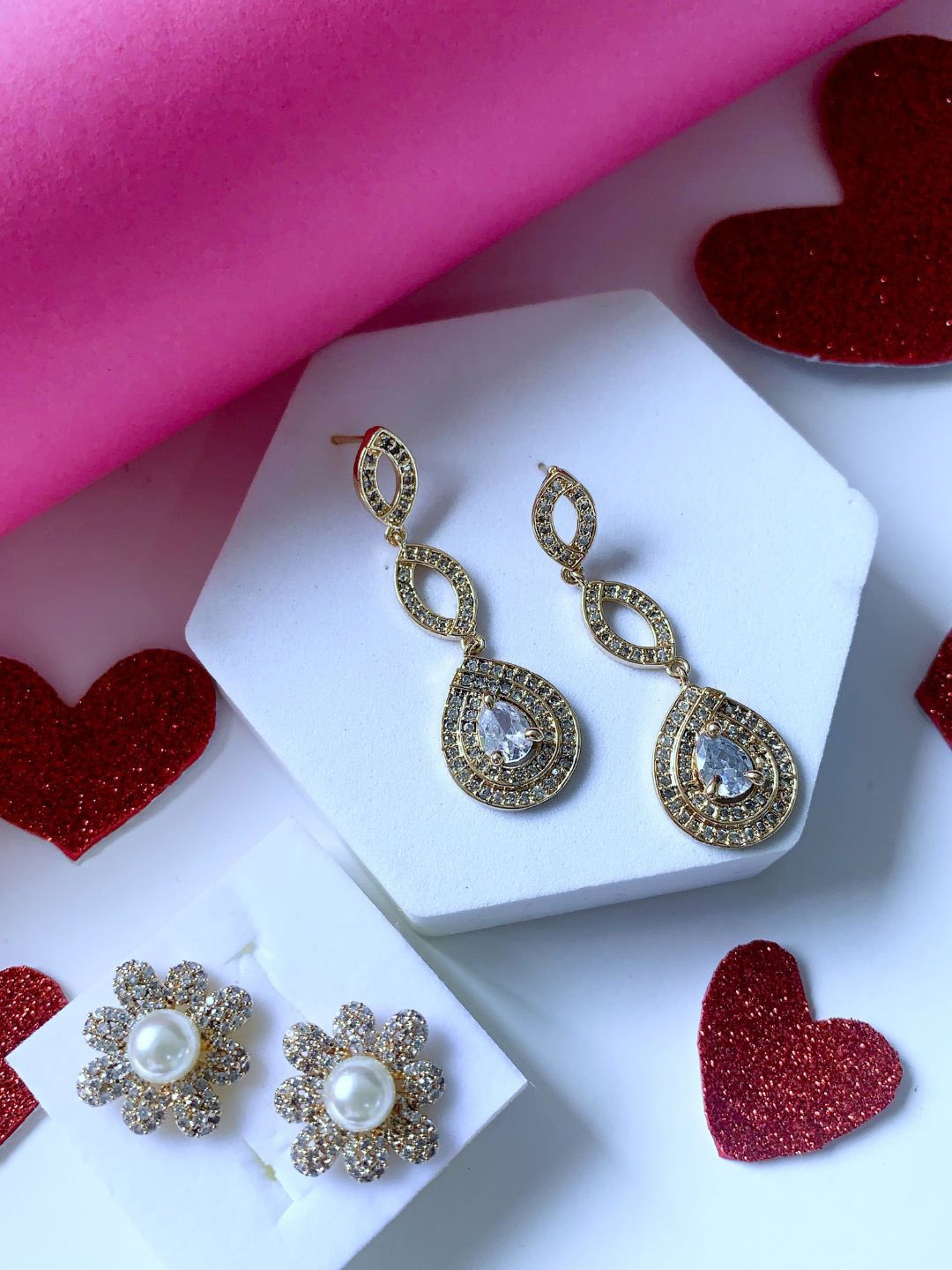 

I Jewels Set Of 2 Rose Gold-Plated Drop Earrings