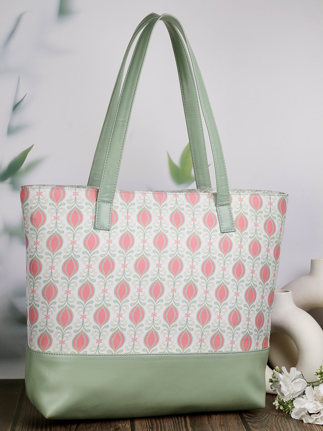 Anouk Floral Printed Structured Canvas Shoulder Bag, White