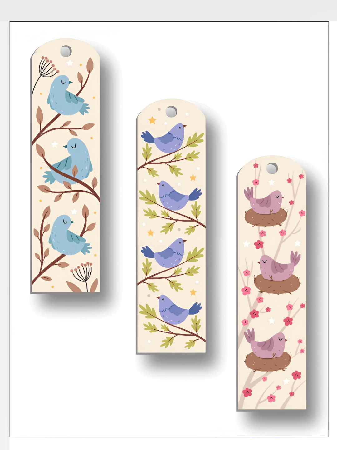 

SAF White & Blue 3 Pieces Birds Painted Wooden Wall Hangings