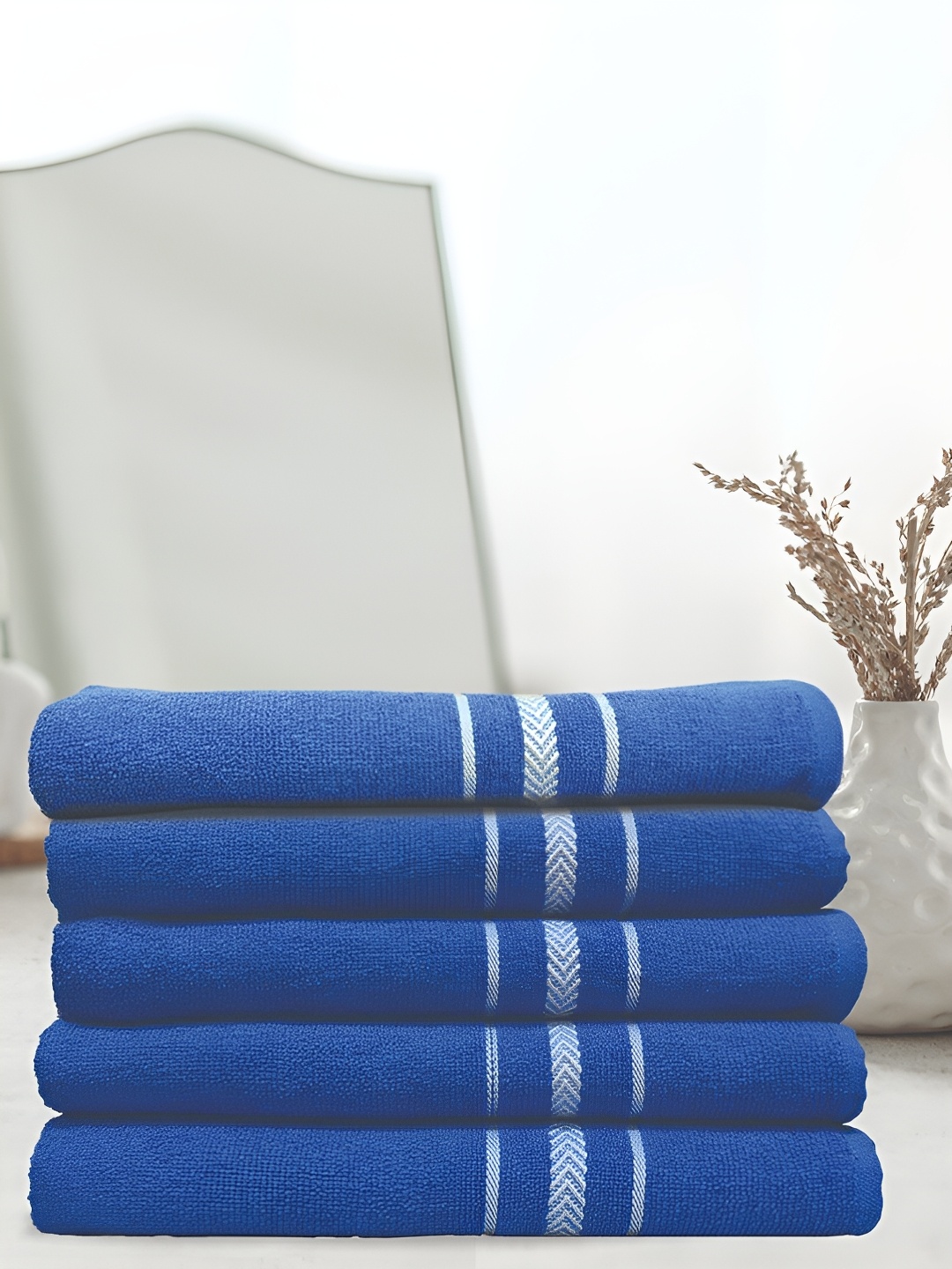 

Athom Living Blue 5 Pieces Solid Cotton 150 GSM Bath Towels