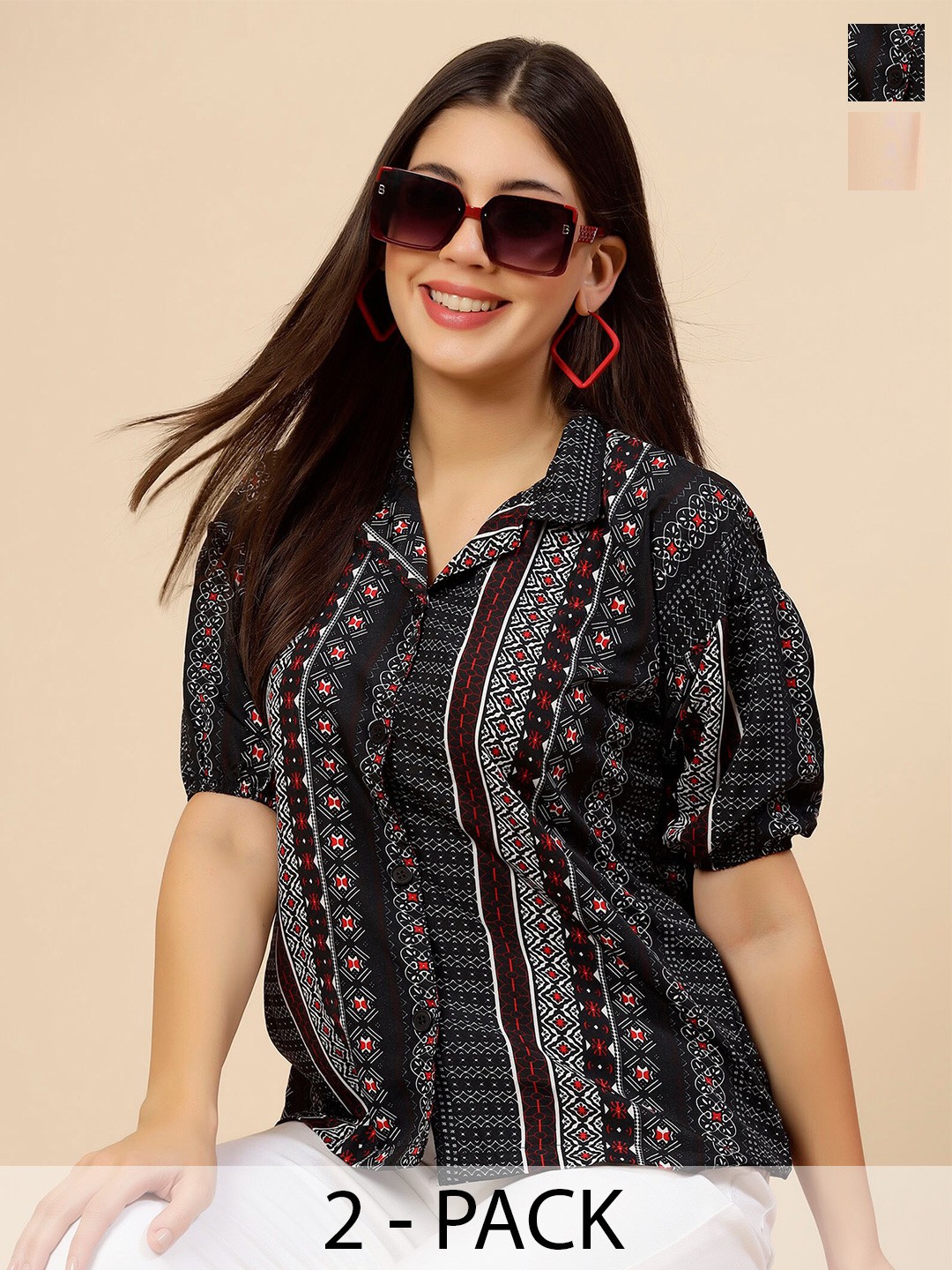 

MISS AYSE Pack Of 2 Classic Spread Collar Shirts, Black