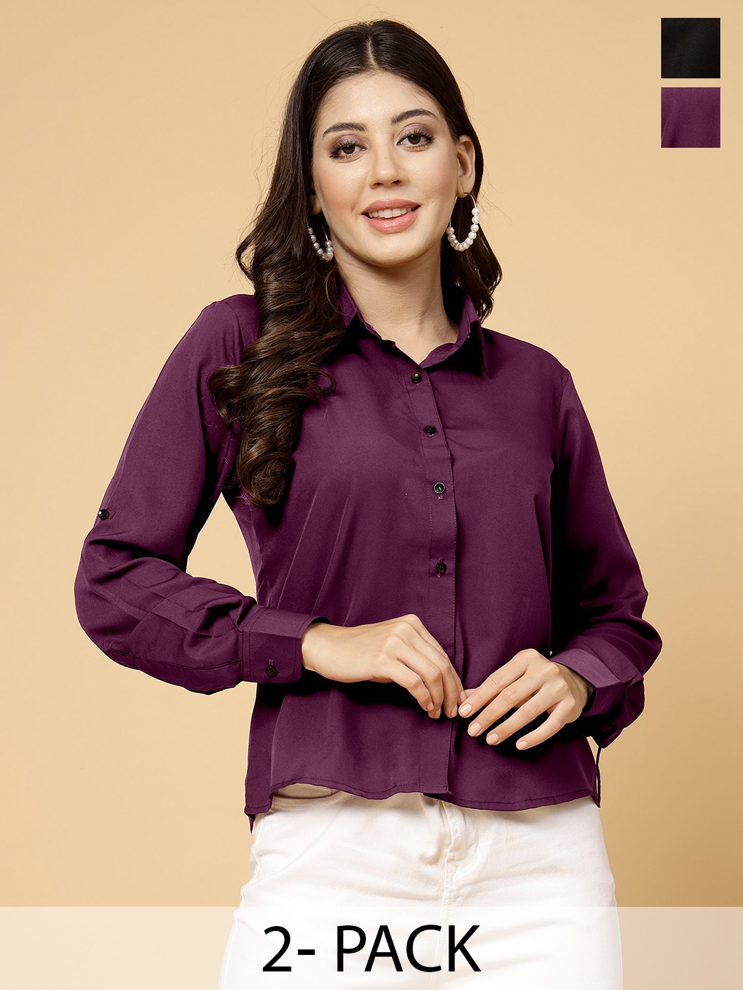 

MISS AYSE Pack Of 2 Classic Spread Collar Shirts, Maroon