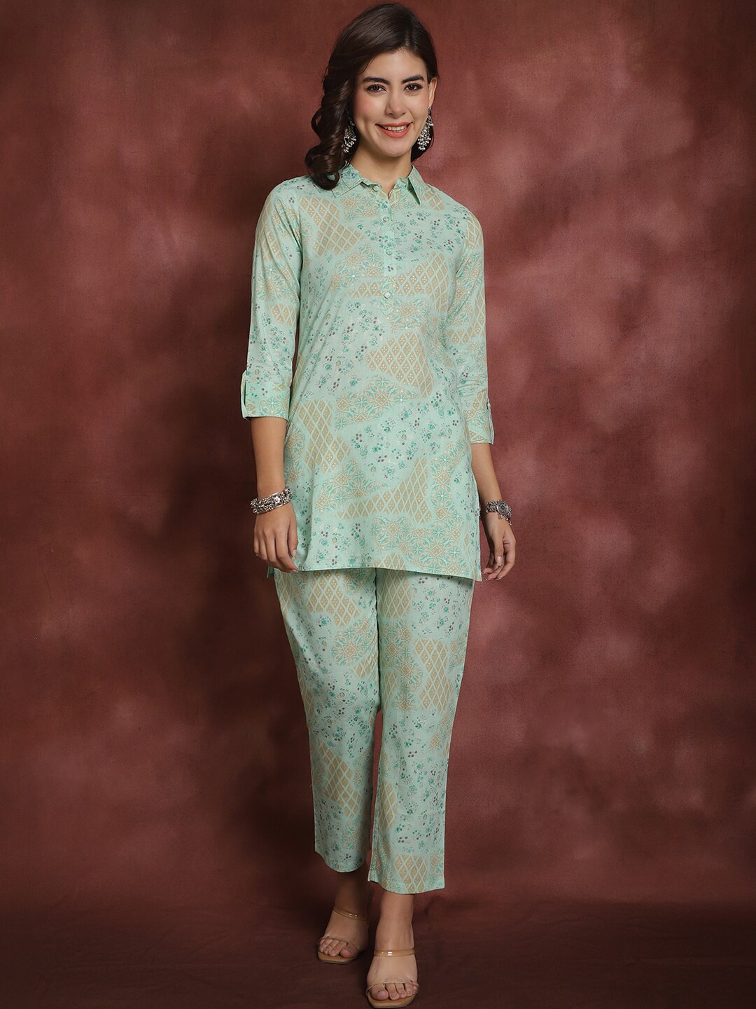 

Prakrti Printed Pure Cotton Tunic & Trouser, Sea green