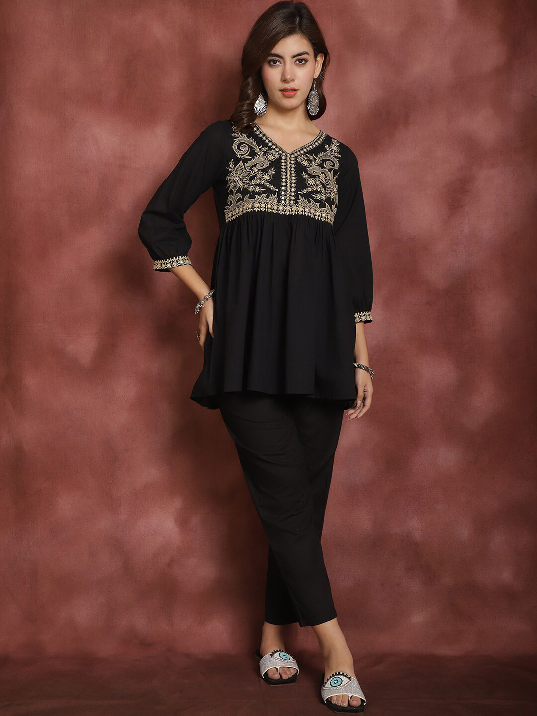 

Prakrti Black Embroidered Pure Cotton co-ord set