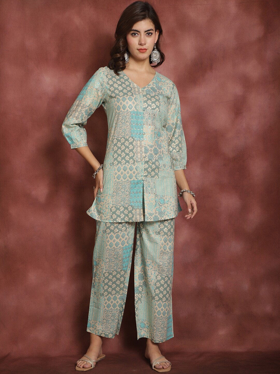 

Prakrti Printed Pure Cotton Tunic With Trousers, Blue