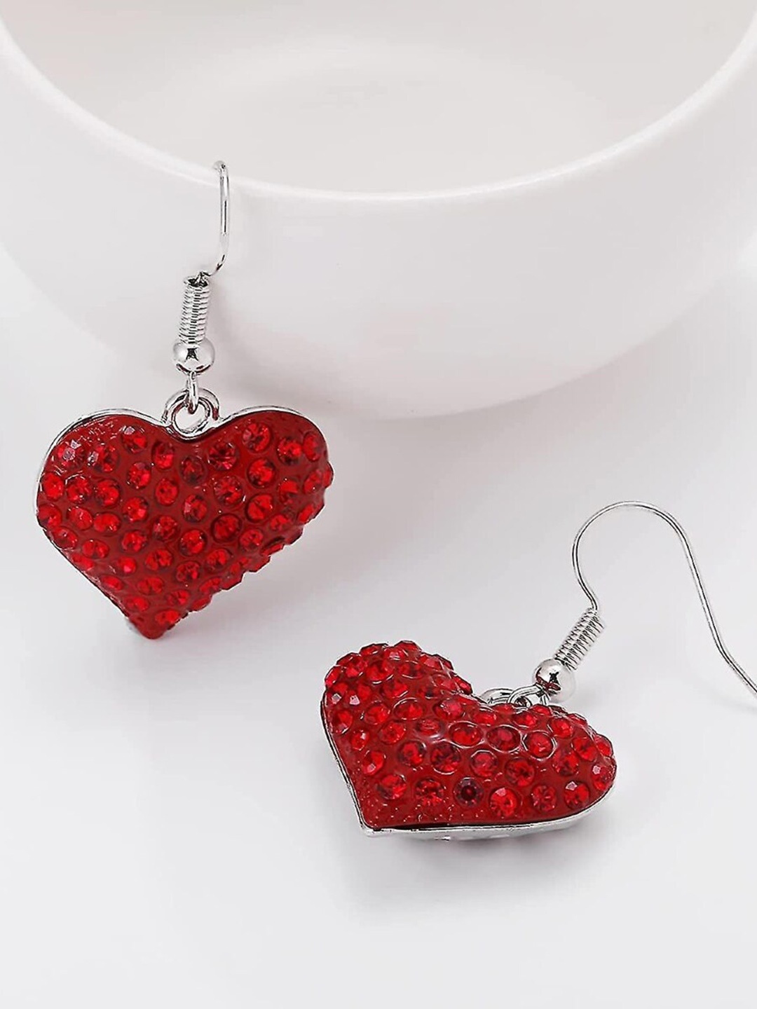 

EL REGALO Heart Shaped Drop Earrings, Red
