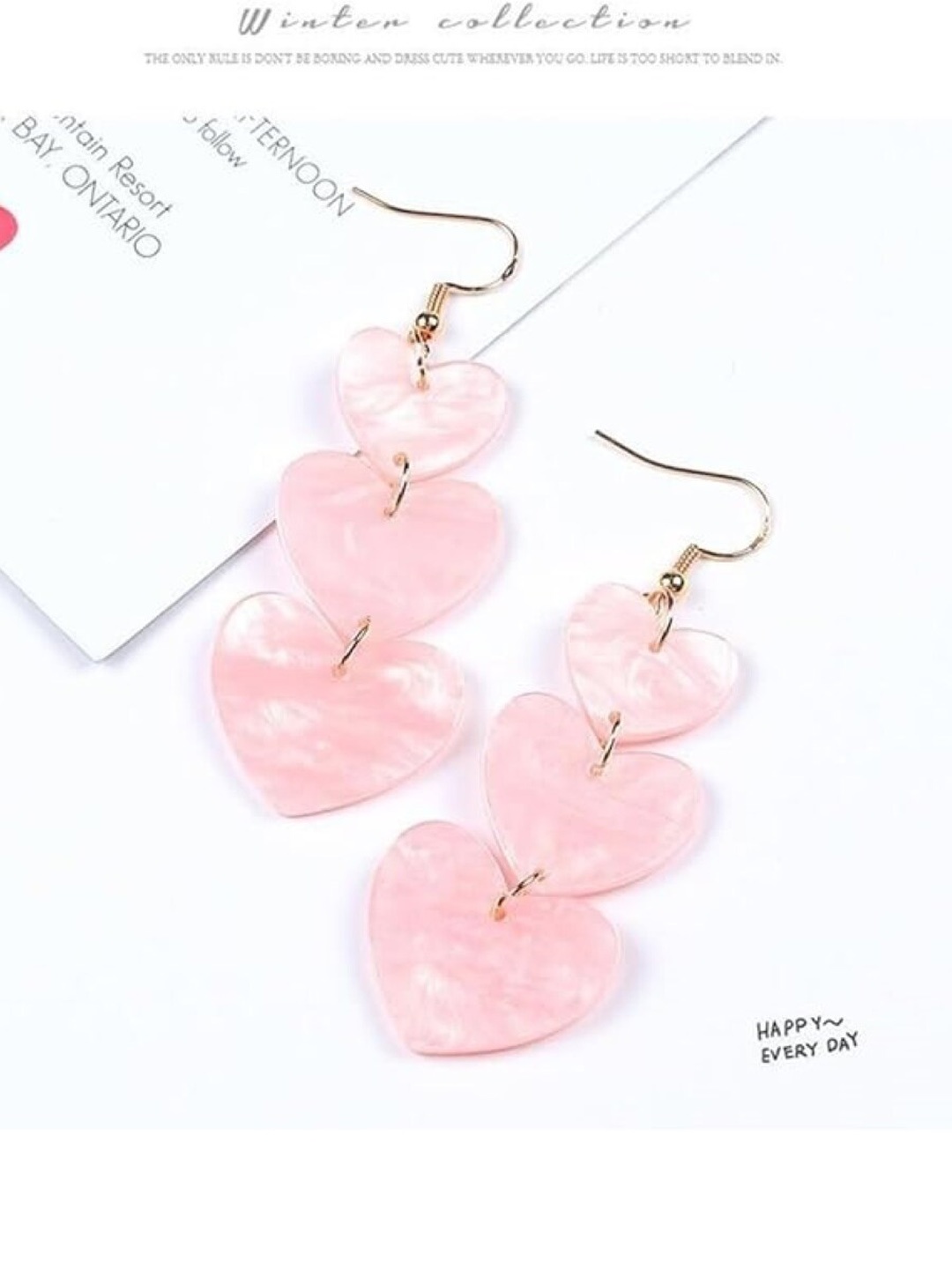 

EL REGALO Heart Shaped Drop Earrings, Pink