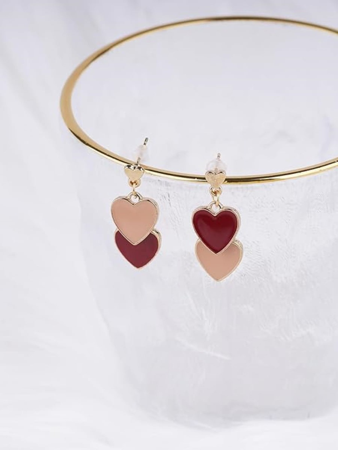 

EL REGALO Heart Shaped Drop Earrings, Red