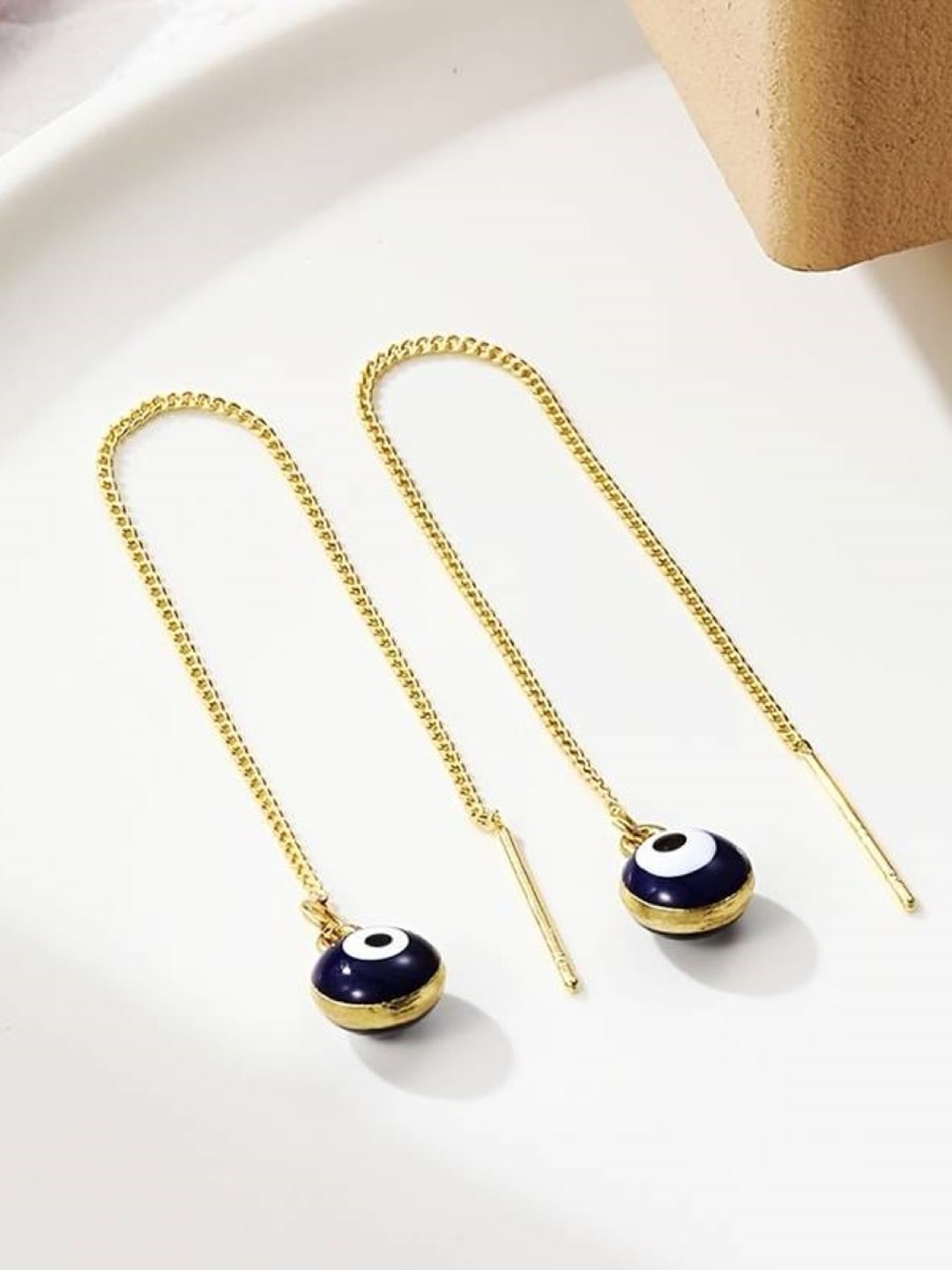 

EL REGALO Evil Eye Circular Enamelled Drop Earrings, Gold