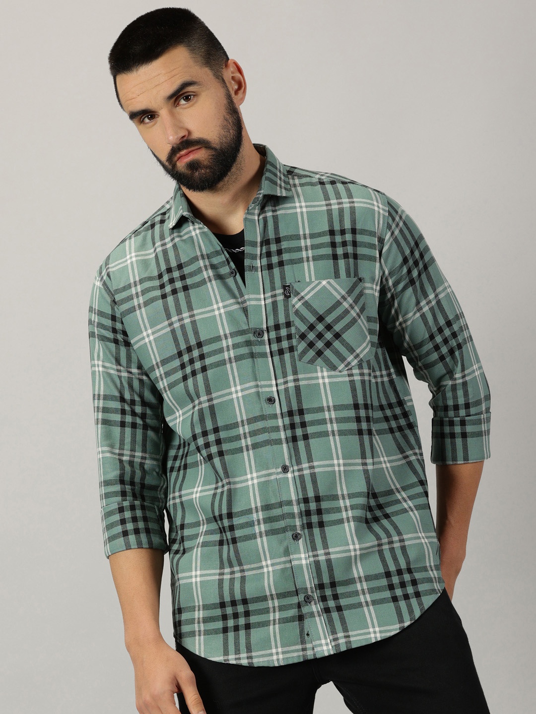 

Rodzen Comfort Tartan Checks Cotton Casual Shirt, Green